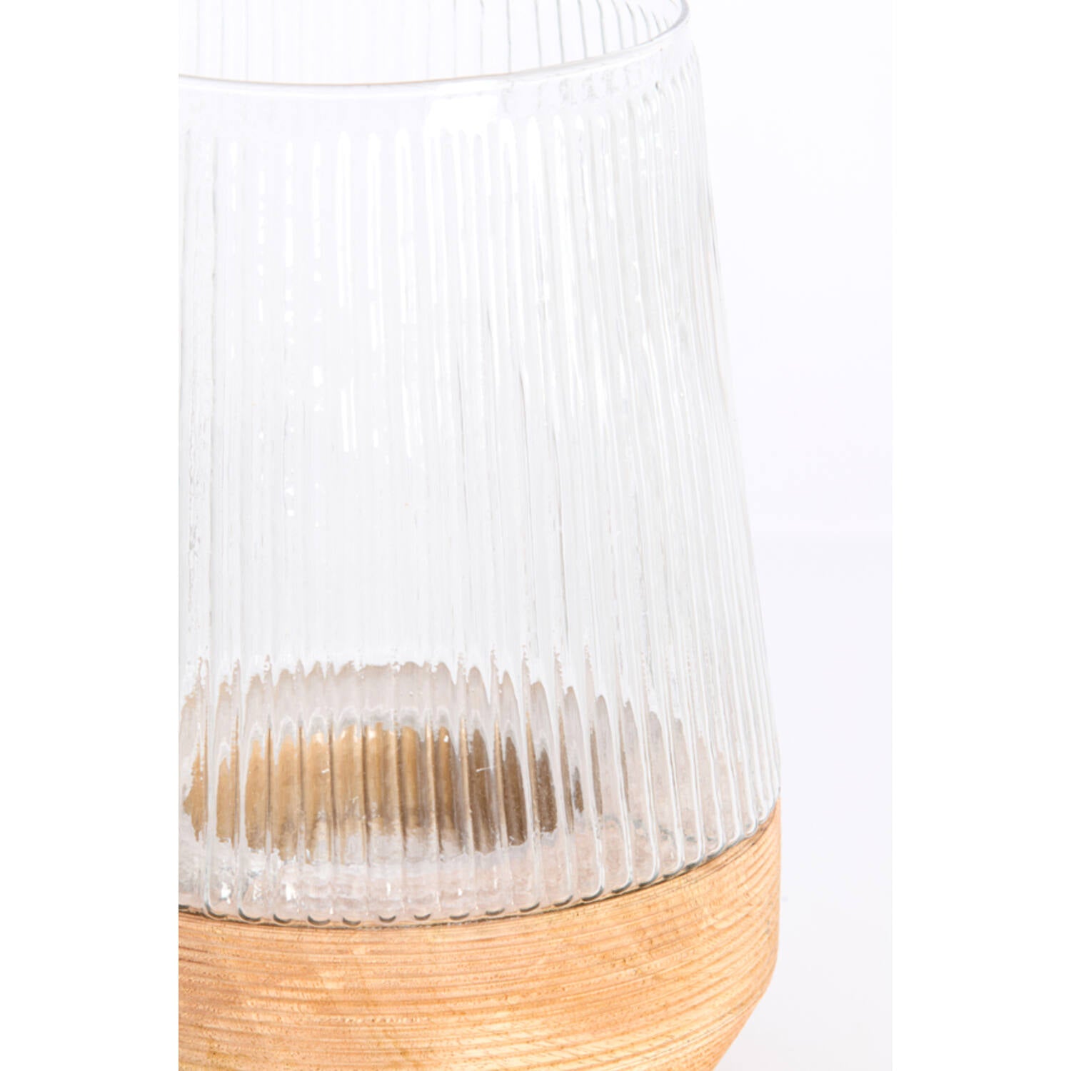 Windlicht Minas Ø20x30 cm glas ribbel helder+hout naturel