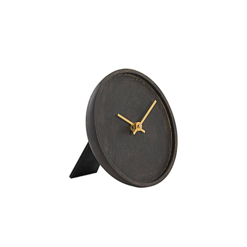 Klok Ø20 cm VETI mango hout bruin+goud