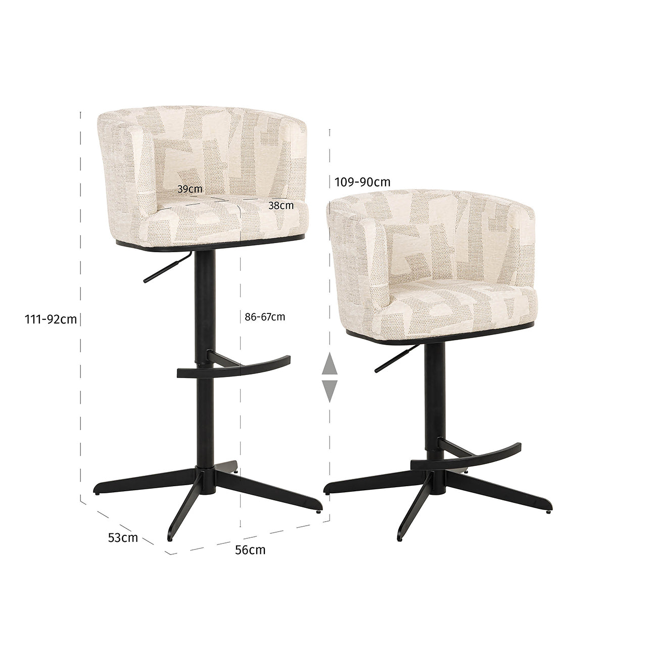 Bar/counterstoel Cheyenne beige graffic (Beige graffic)