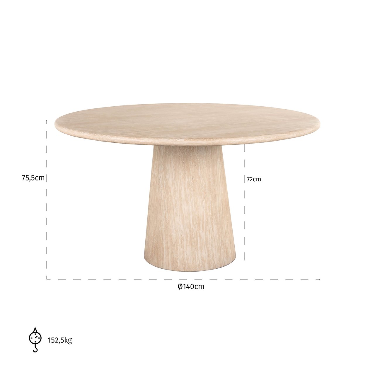 Dining table Fictus 140Ø faux travertine (Beige)