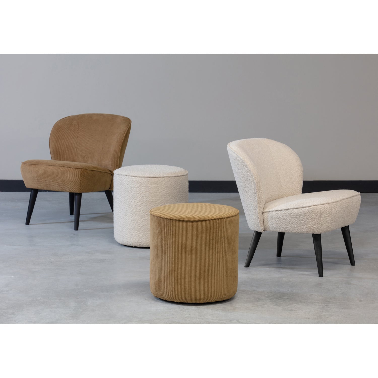 Sara poef hoog bouclé crème 46xø46