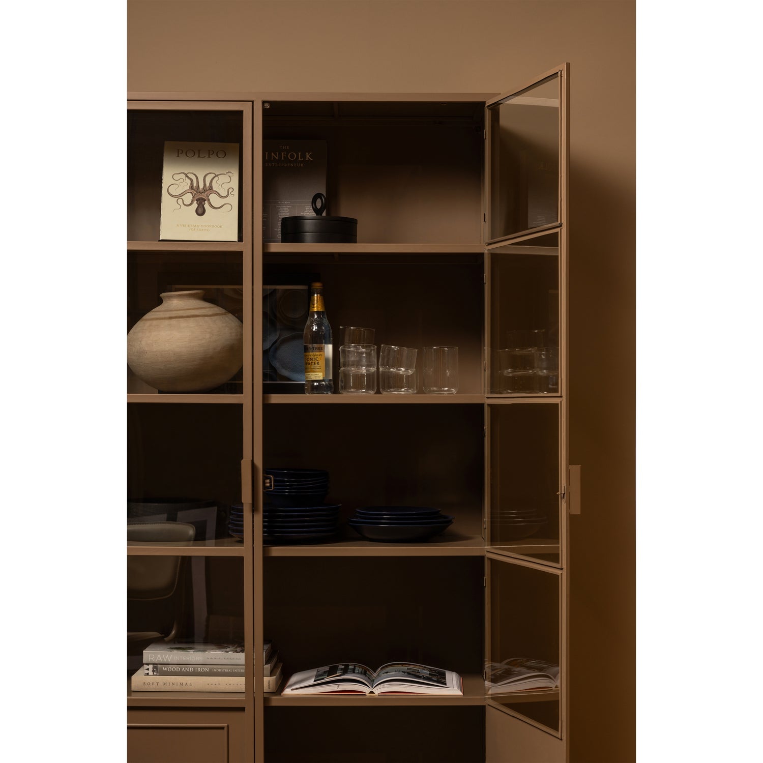 Ronja vitrinekast XL metaal military brown