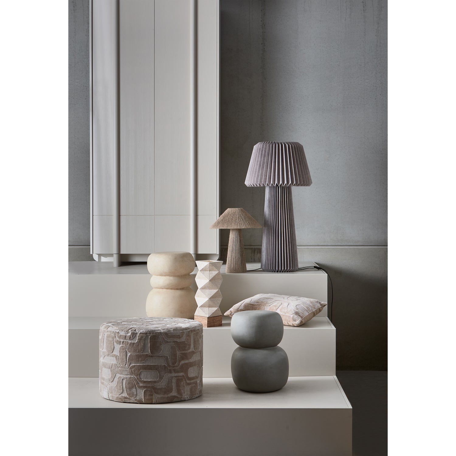 Yago poef viscose dessin naturel 43xø60 cm