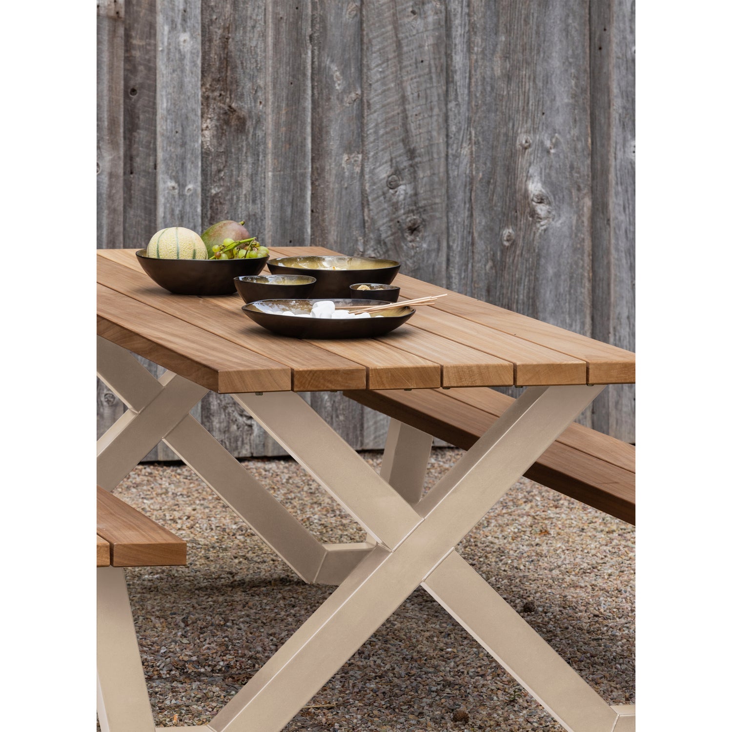 Tablo tuin picknicktafel ayous zand X-poot metaal