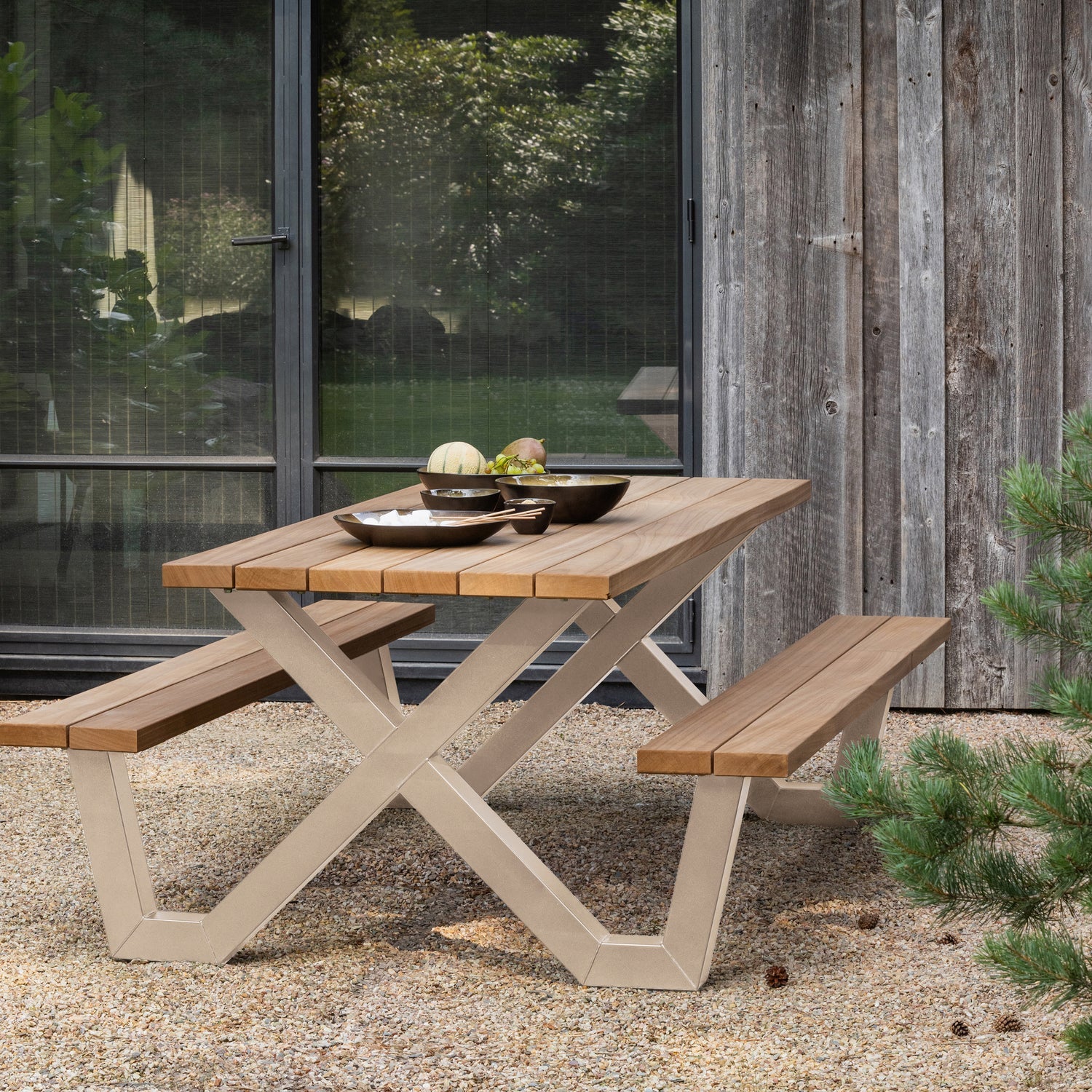 Tablo tuin picknicktafel ayous zand X-poot metaal