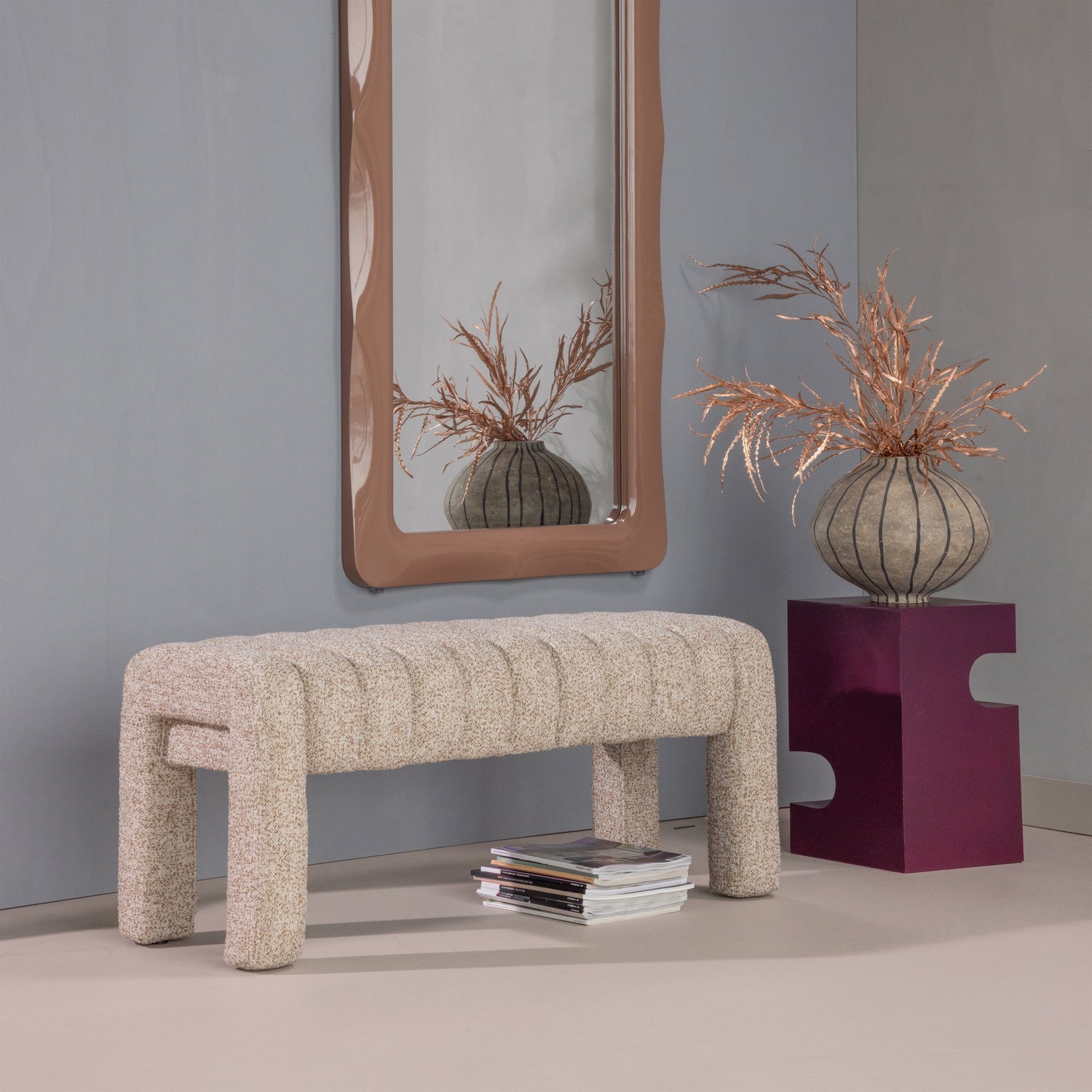 Frex gestoffeerd bankje bouclé bruin