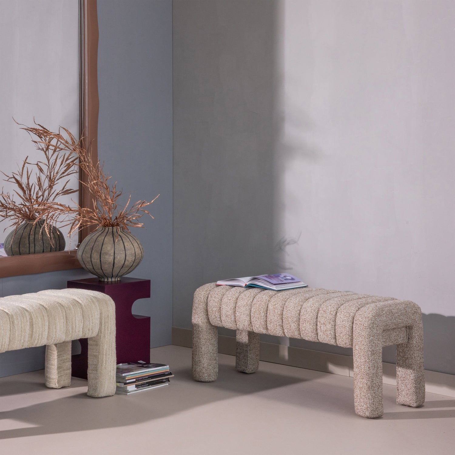 Frex gestoffeerd bankje bouclé bruin