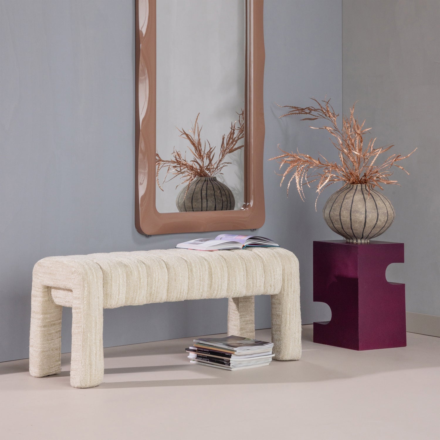 Frex gestoffeerd bankje bouclé naturel