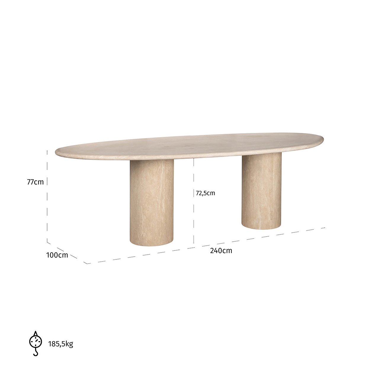 Dining table Renaissance organic Italian Travertine (Beige)
