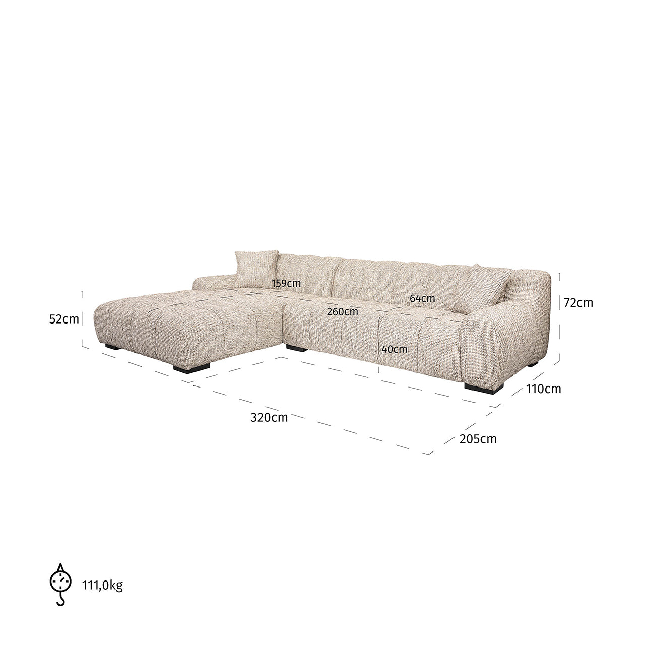 Bank Hazel 3-zits + lounge links trendy nature
