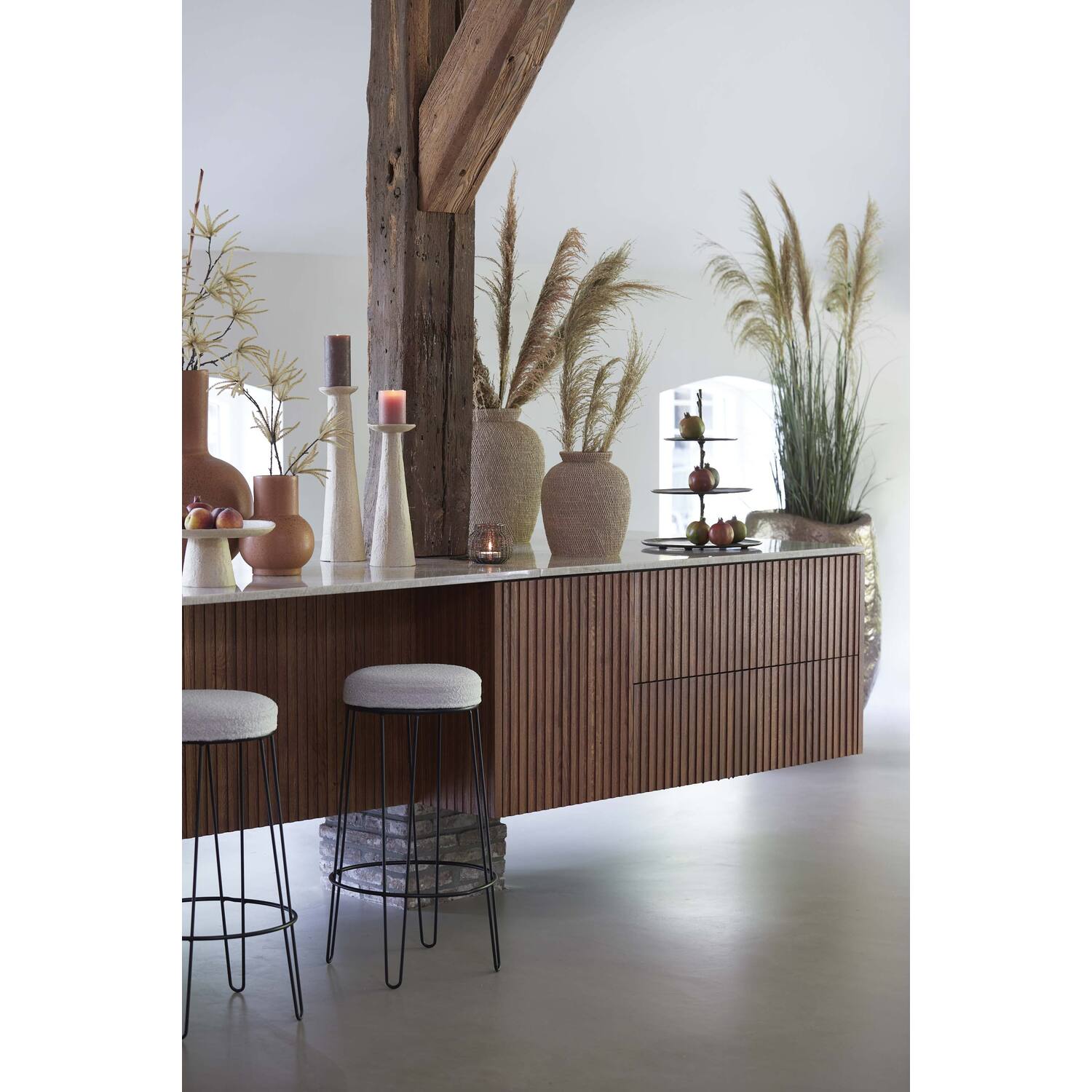 Kaarsenhouder Ota 13x11,5x46 cm zand gespikkeld