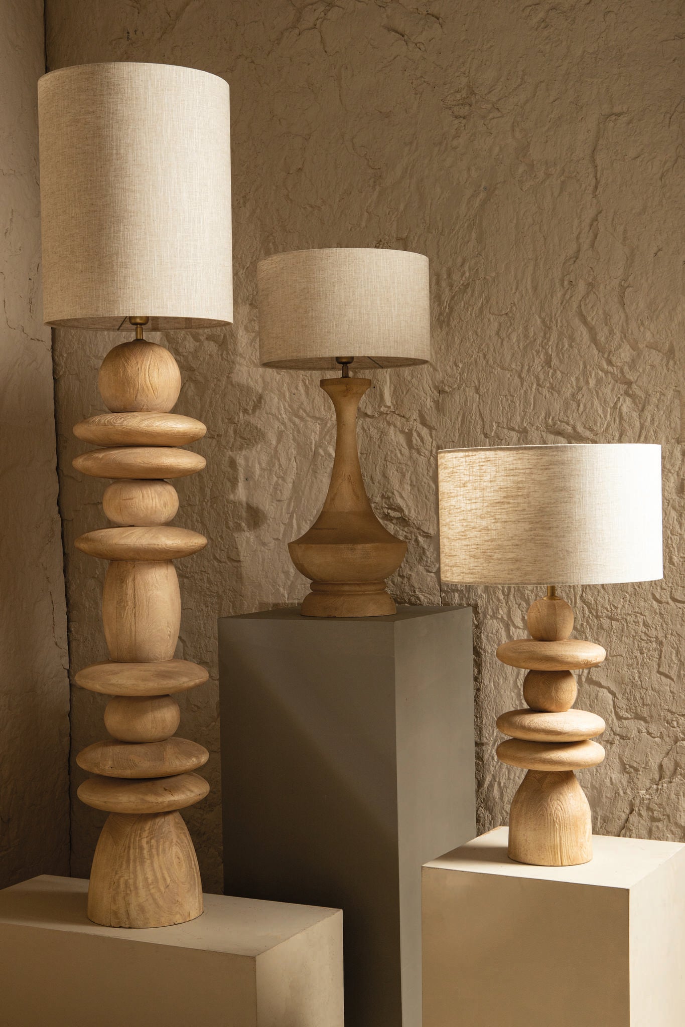 Callain Natural Mango Wood Floor Lamp Base Round