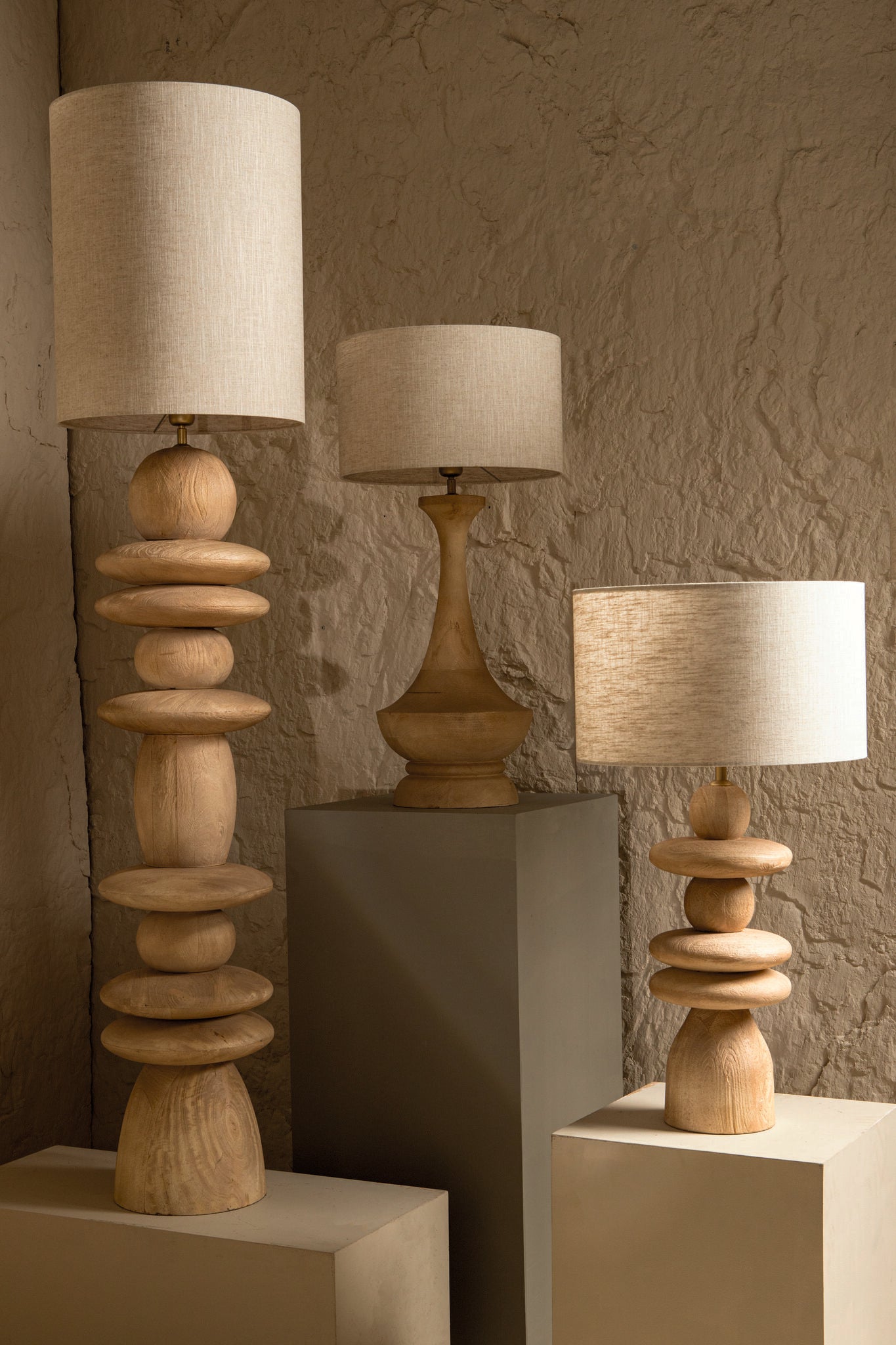 Callain Natural Mango Wood Floor Lamp Base Round