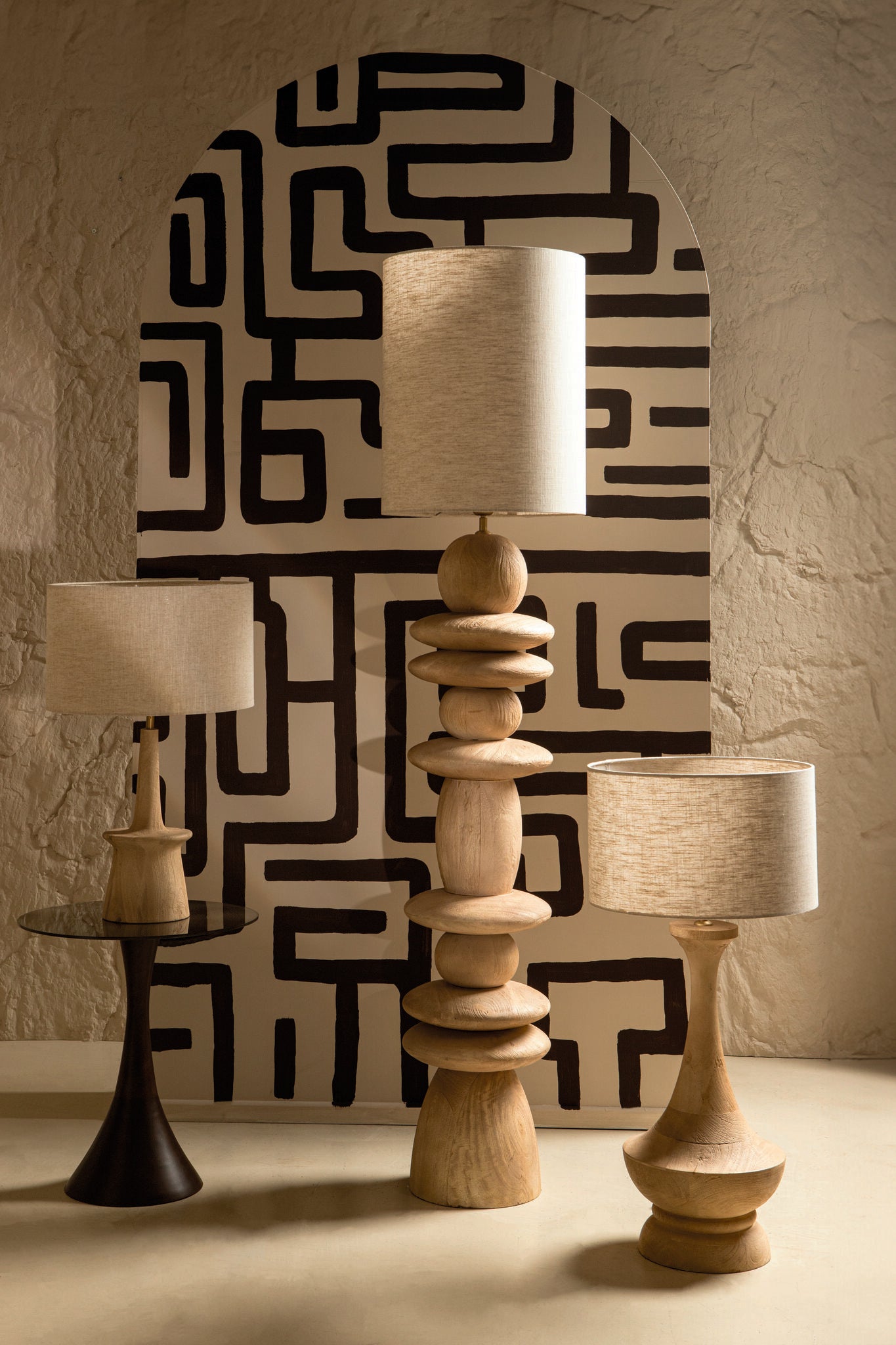 Callain Natural Mango Wood Floor Lamp Base Round