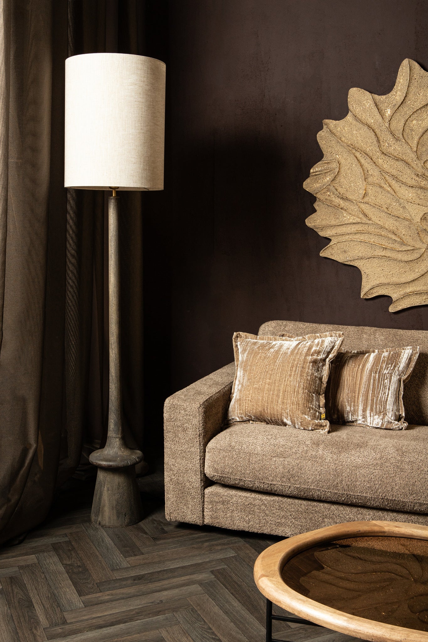 Caelin Grey Mango Wood Floor Lamp Narrow Round