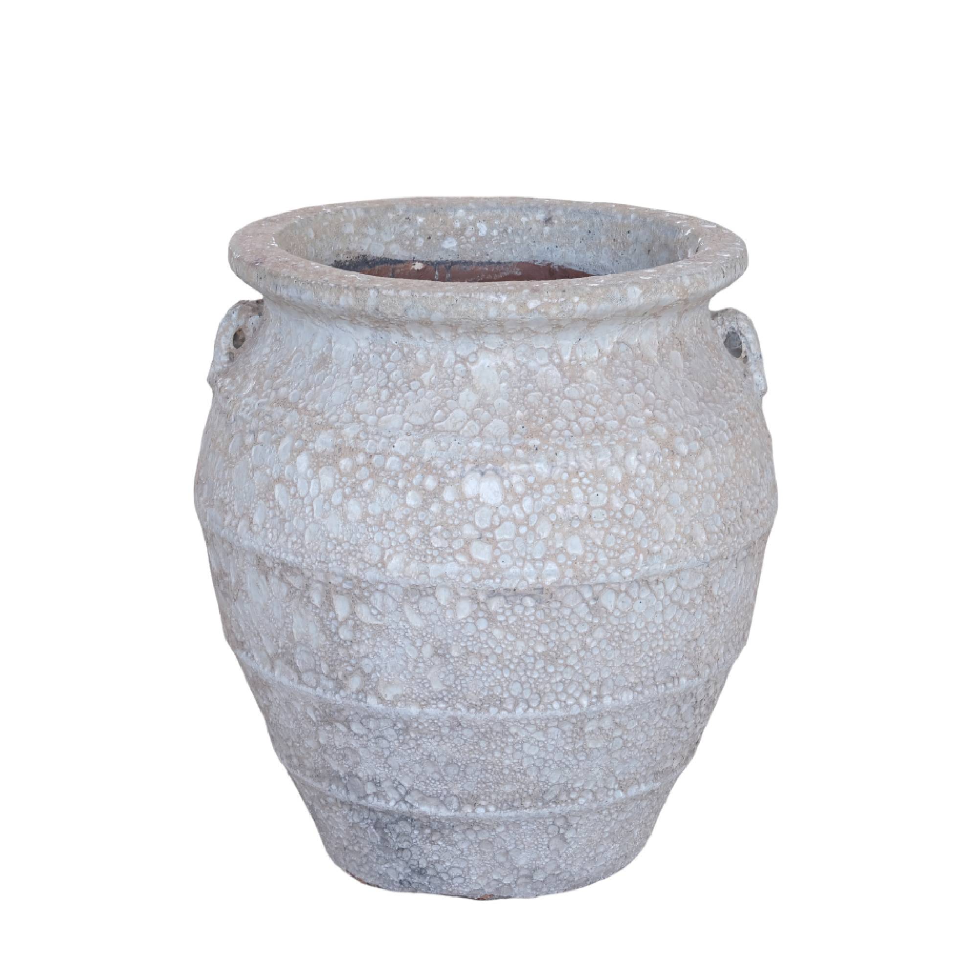 Athulya White Round Ceramic Jar Pot Rough Finish