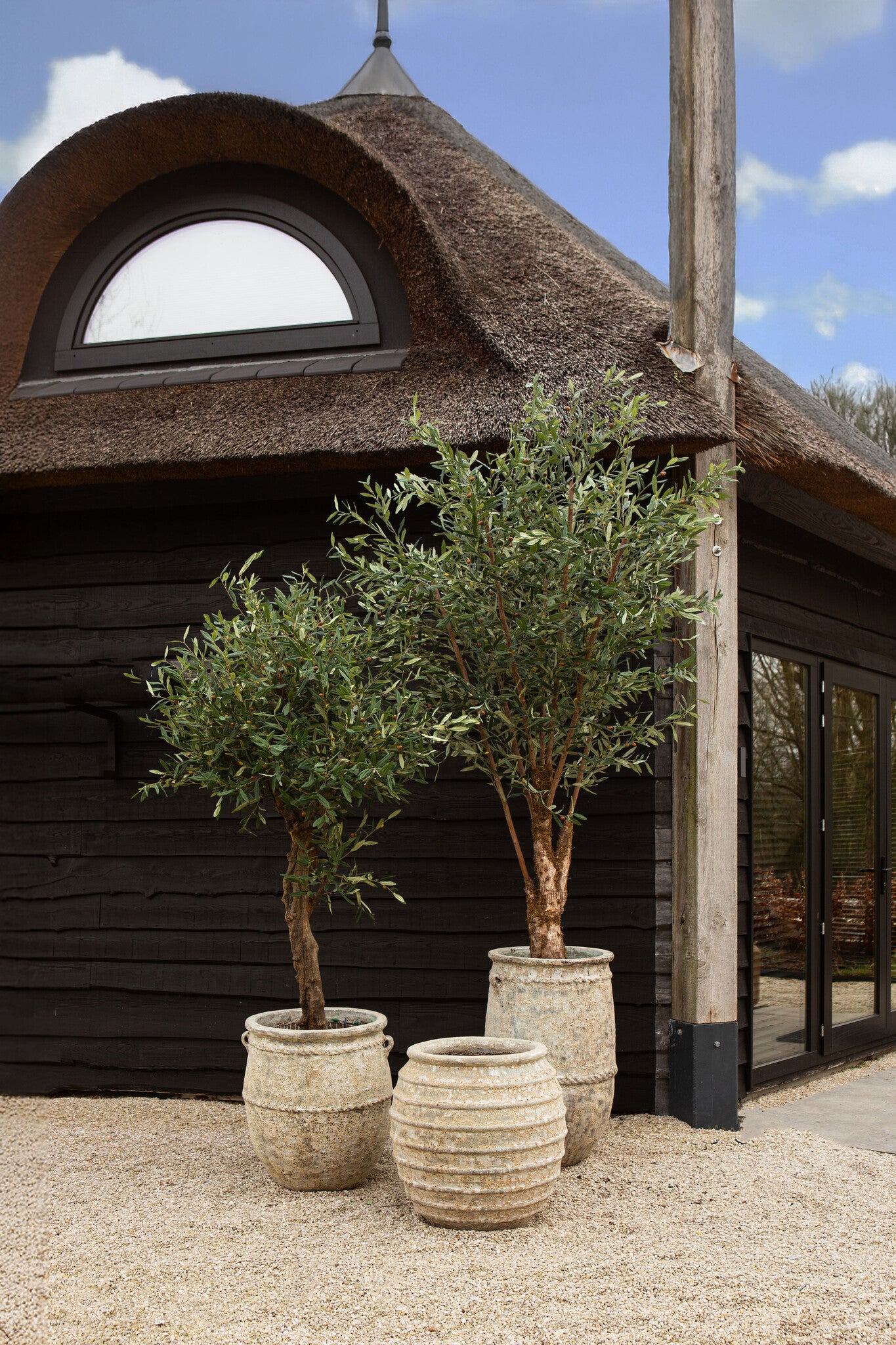 Maeghan White Round Ceramic Pot Lines Rough Finish