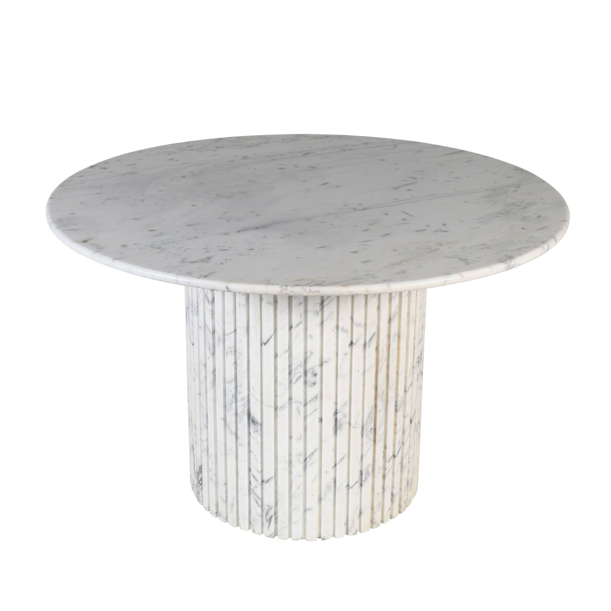 Eettafel Neelim White Marble Ribbed Base Round