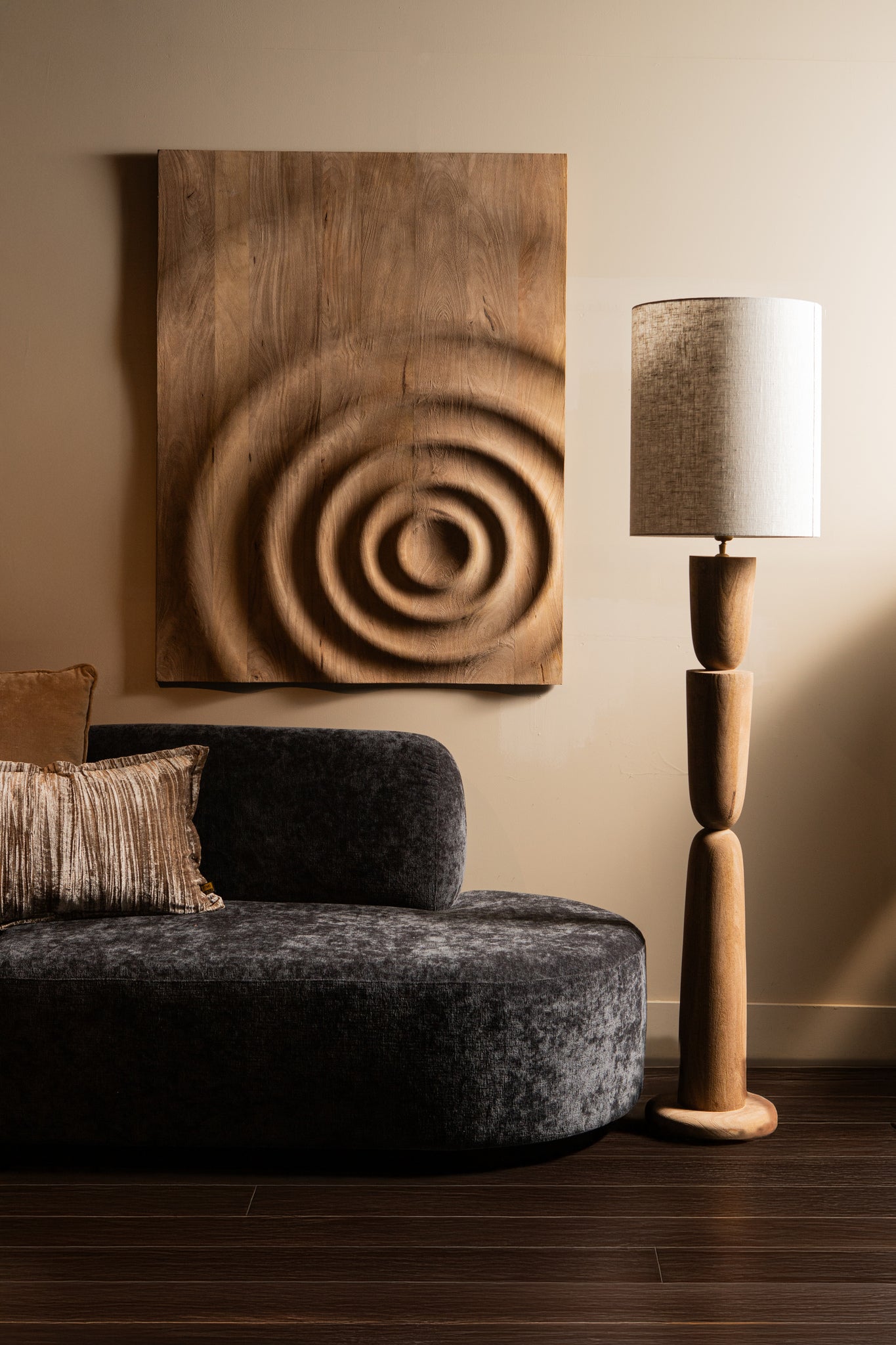 Lorinne Natural Mango Wood Layered Floor Lamp Base