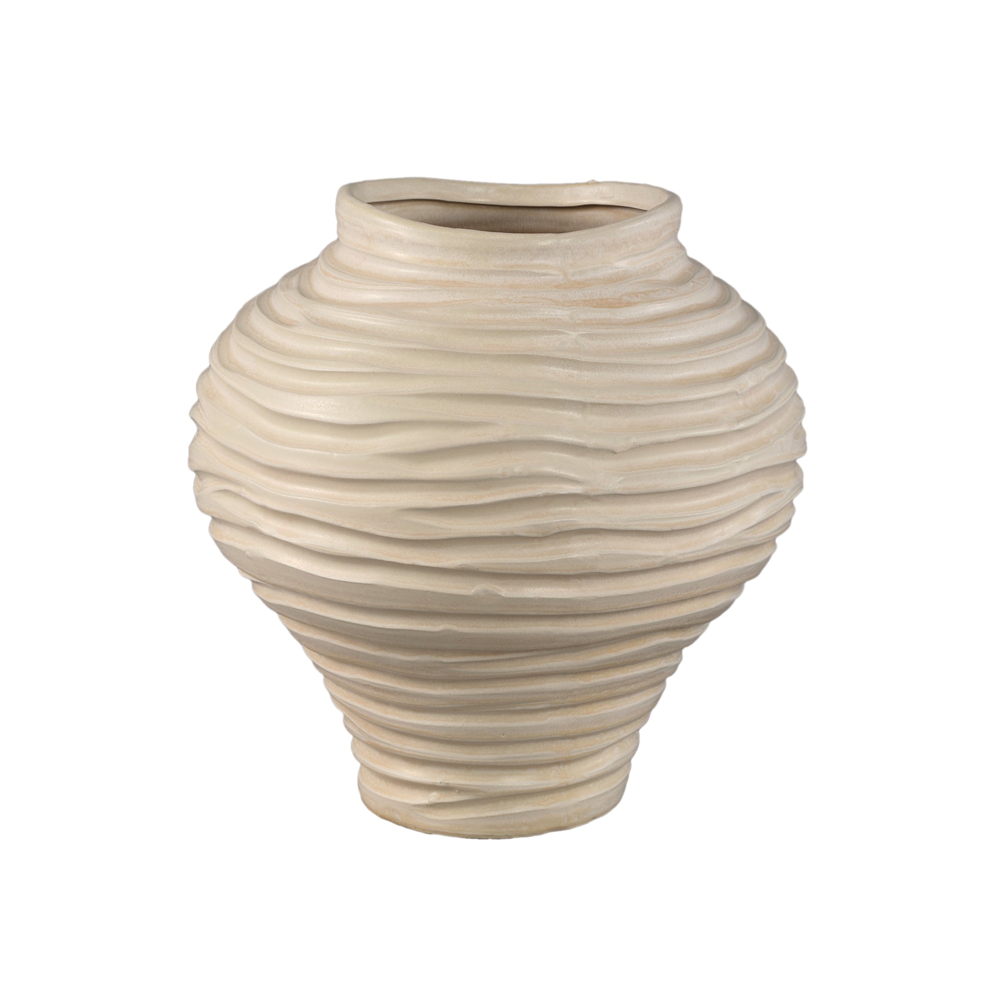 Mickie Beige Round Bulb Ceramic Vase Ribbed L