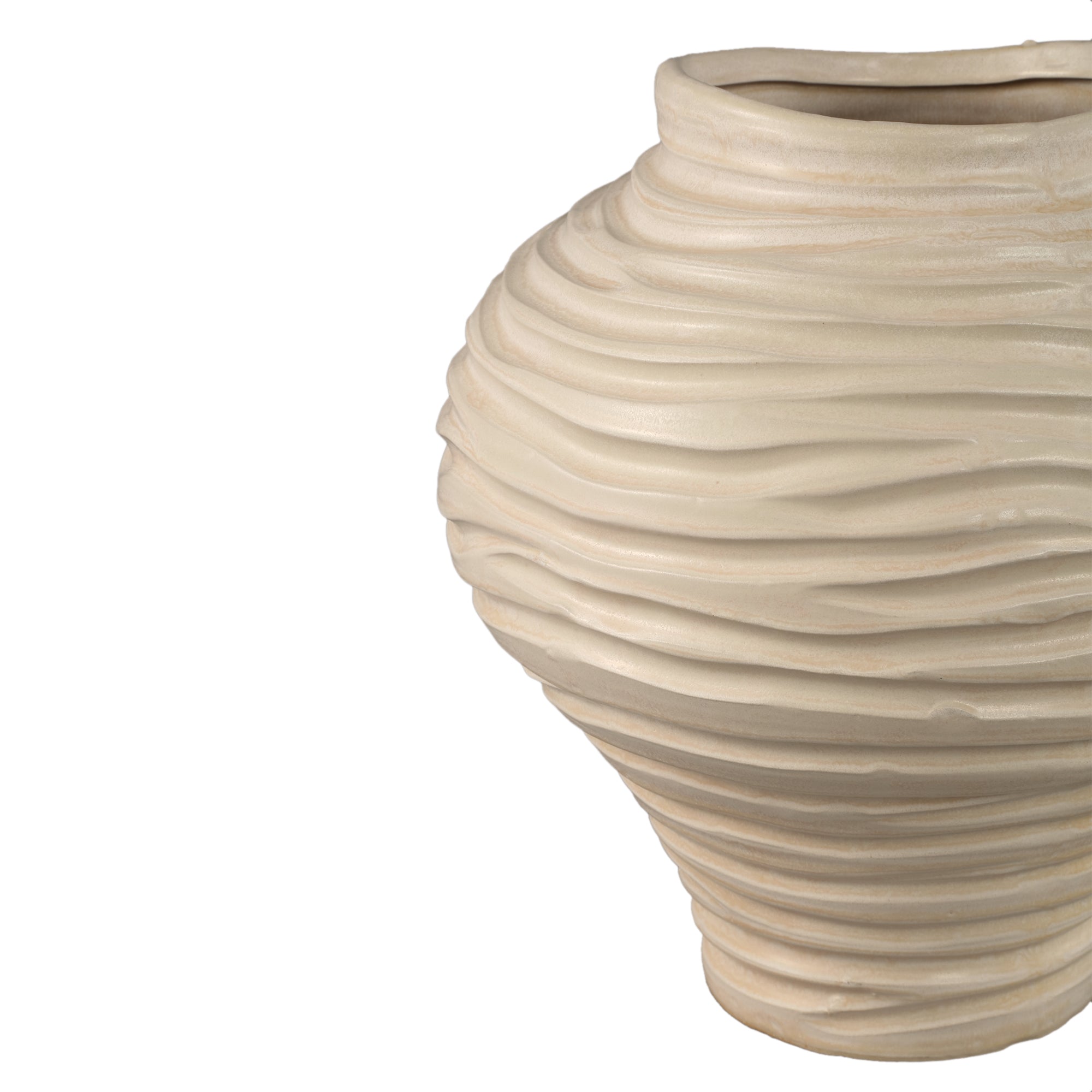 Mickie Beige Round Bulb Ceramic Vase Ribbed L