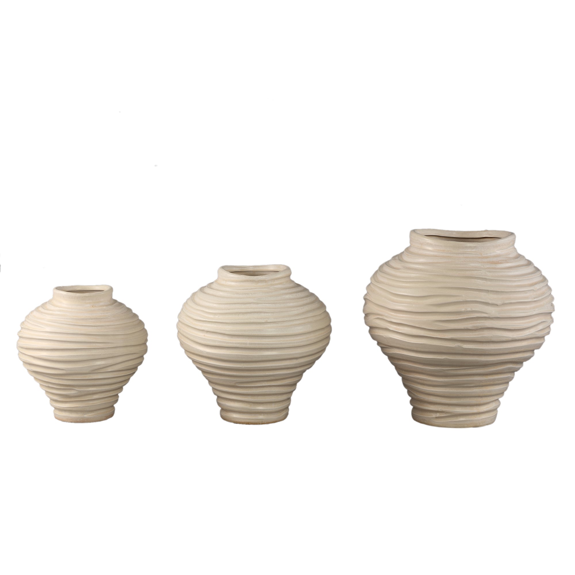 Mickie Beige Round Bulb Ceramic Vase Ribbed L
