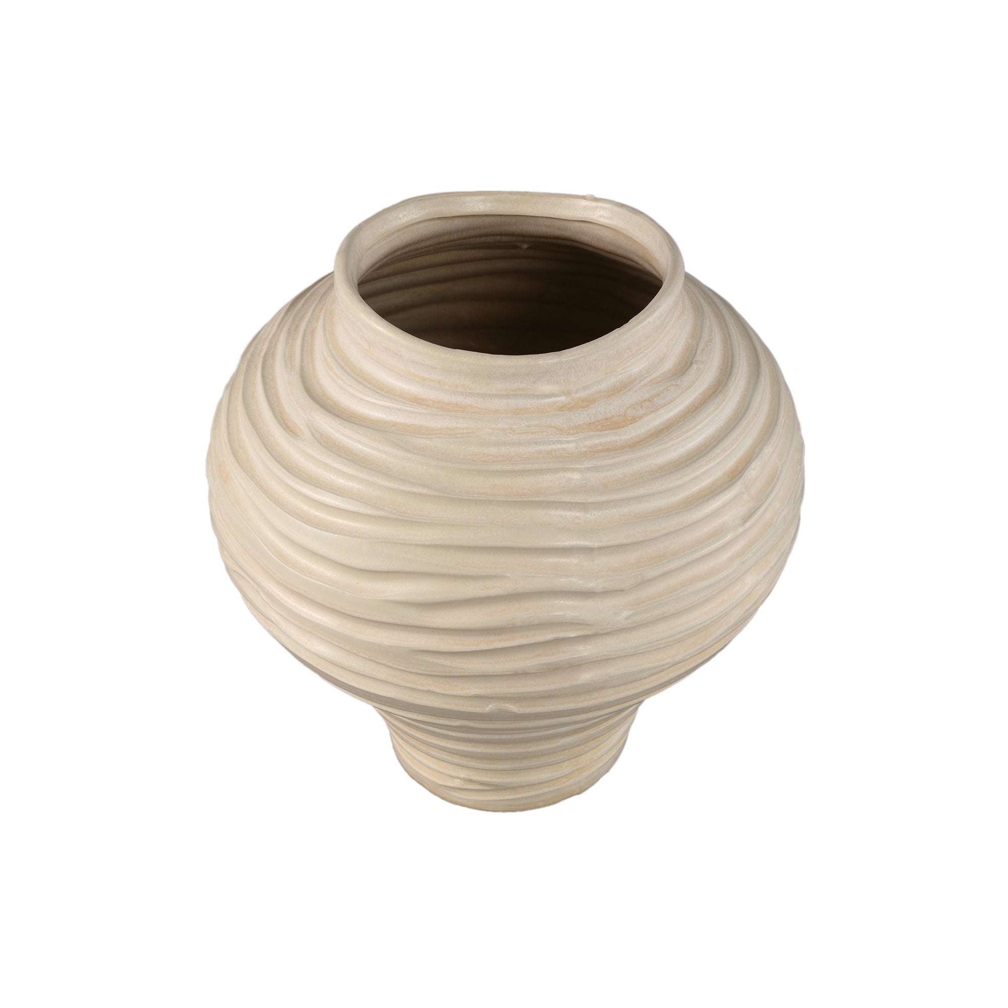 Mickie Beige Round Bulb Ceramic Vase Ribbed L