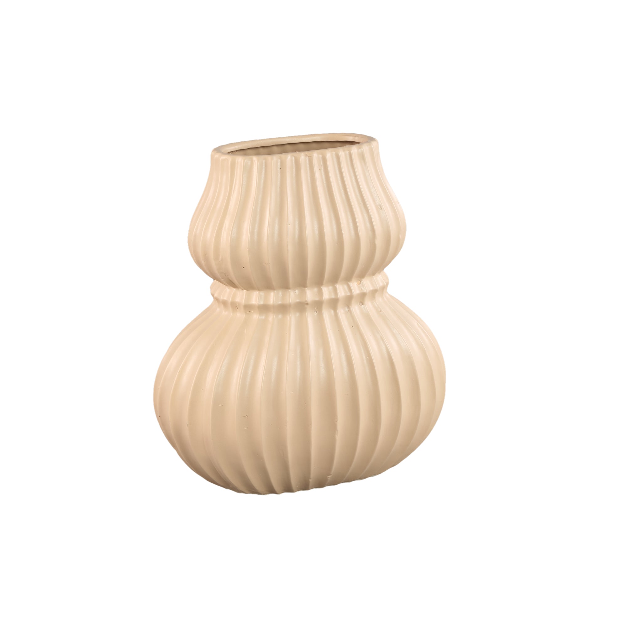 Halta Cream Oval Ceramic Bulby Vase Ribbed L