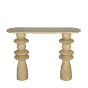 Callain Natural Mango Wood Side Table Marble Oval