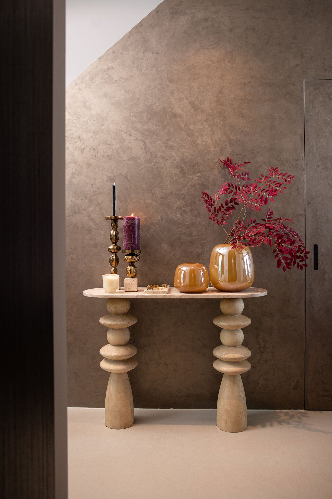 Callain Natural Mango Wood Side Table Marble Oval