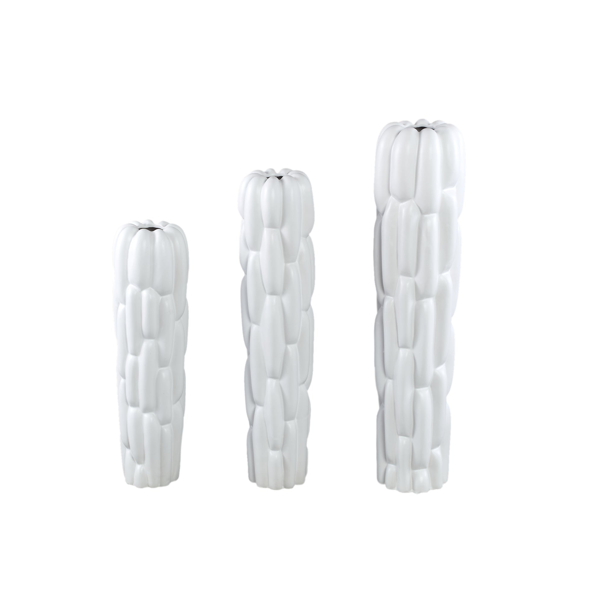 Seanis White Round Ceramic Vase Block Pattern L