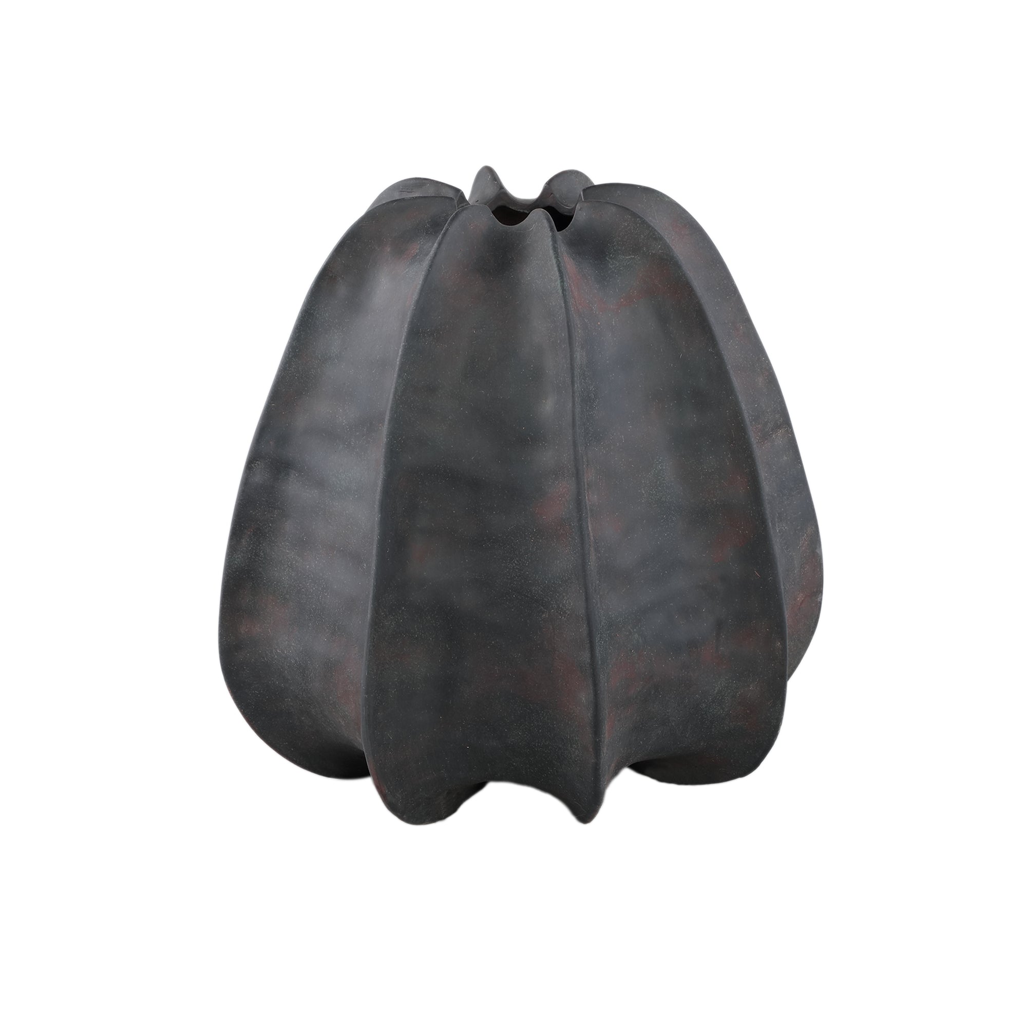 Grayson Black Ceramic Round Ribbed Vase Wide