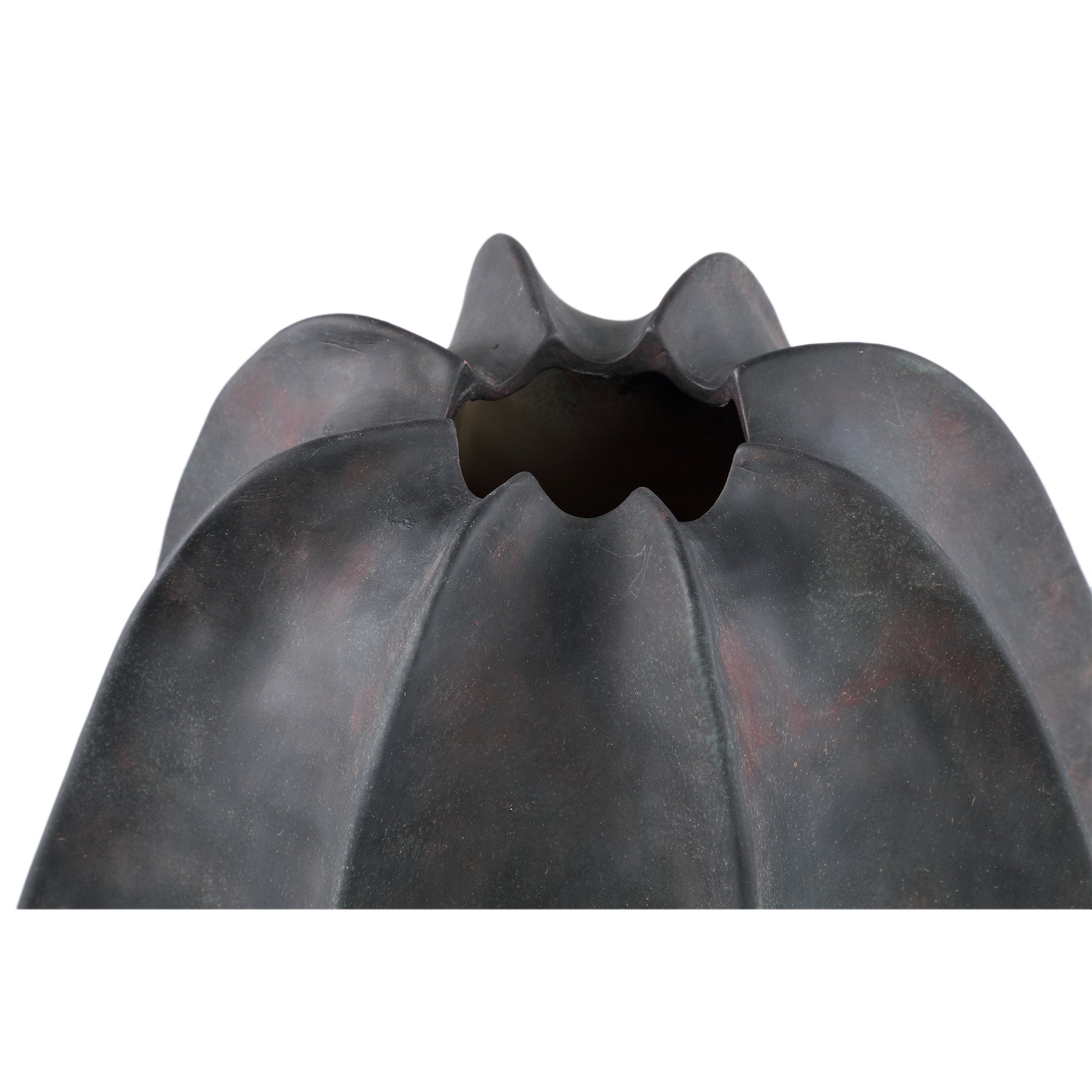 Grayson Black Ceramic Round Ribbed Vase Wide