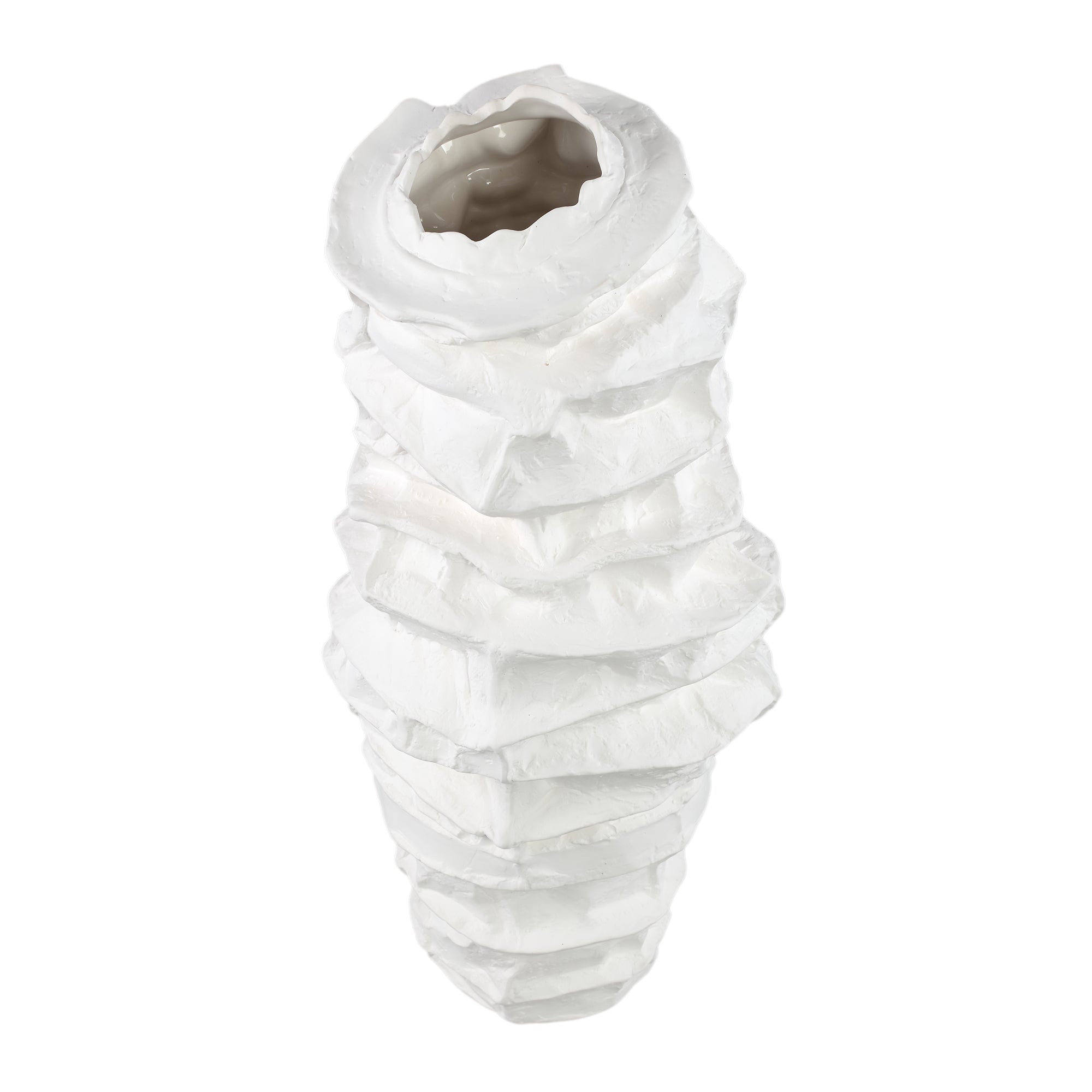 Aharon White Ceramic Irregular Shaped Vase Slim L