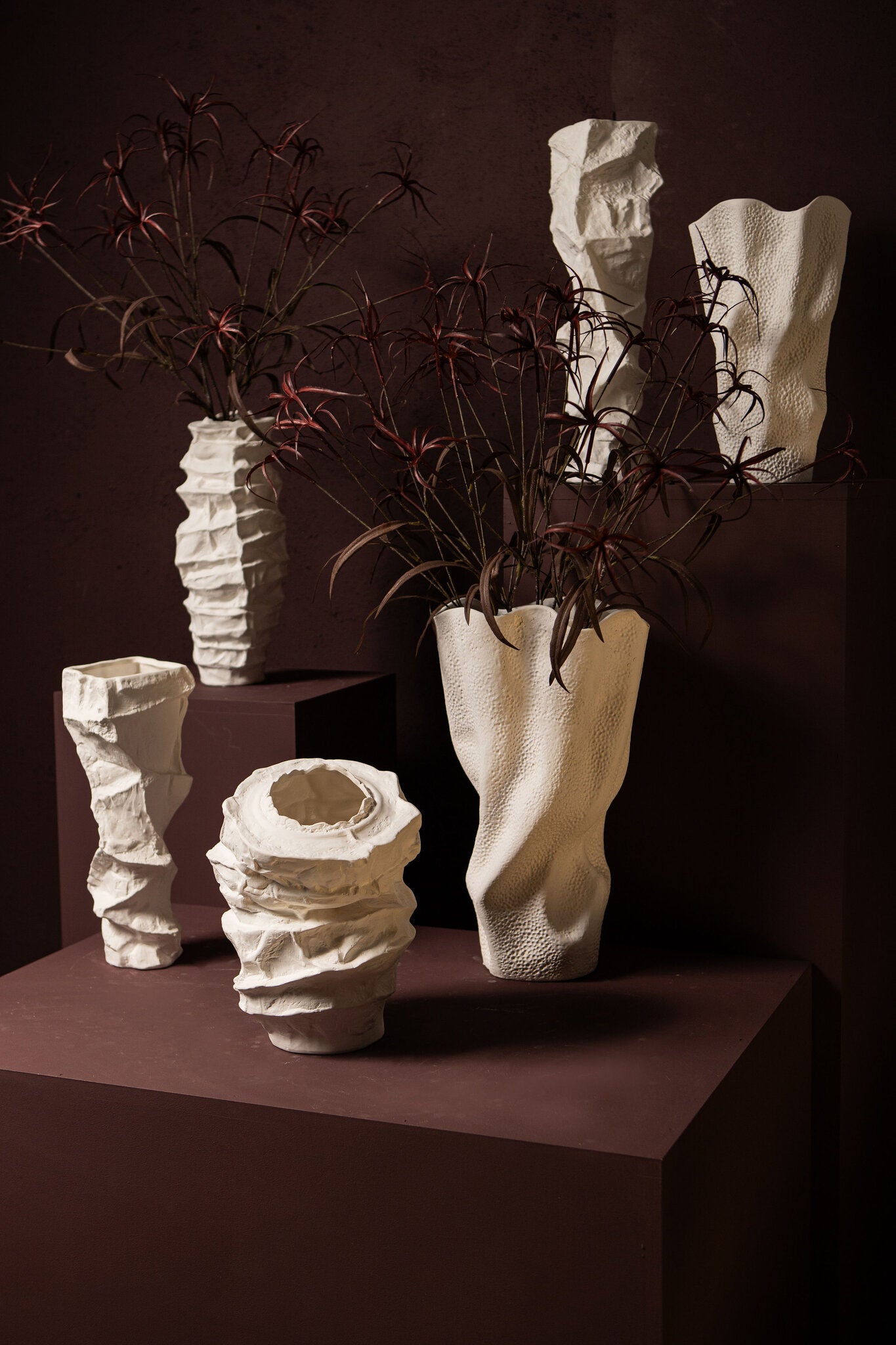 Aharon White Ceramic Irregular Shaped Vase Slim L
