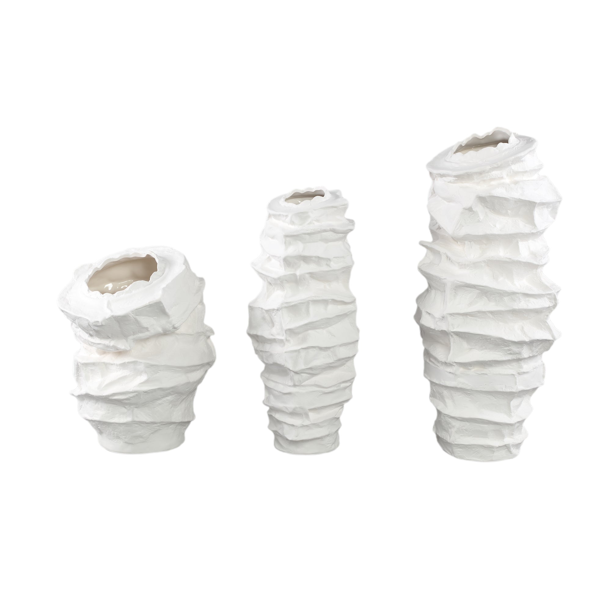 Aharon White Ceramic Irregular Shaped Vase Slim L