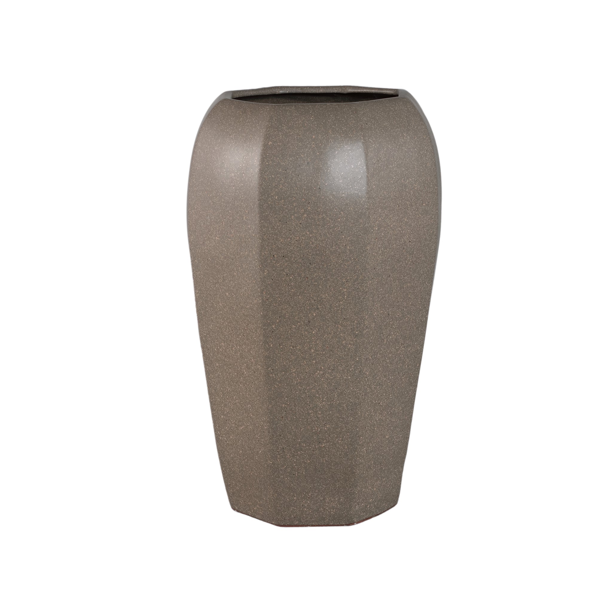 Myrick Dark Brown Ceramic Pot Octagon Shape L