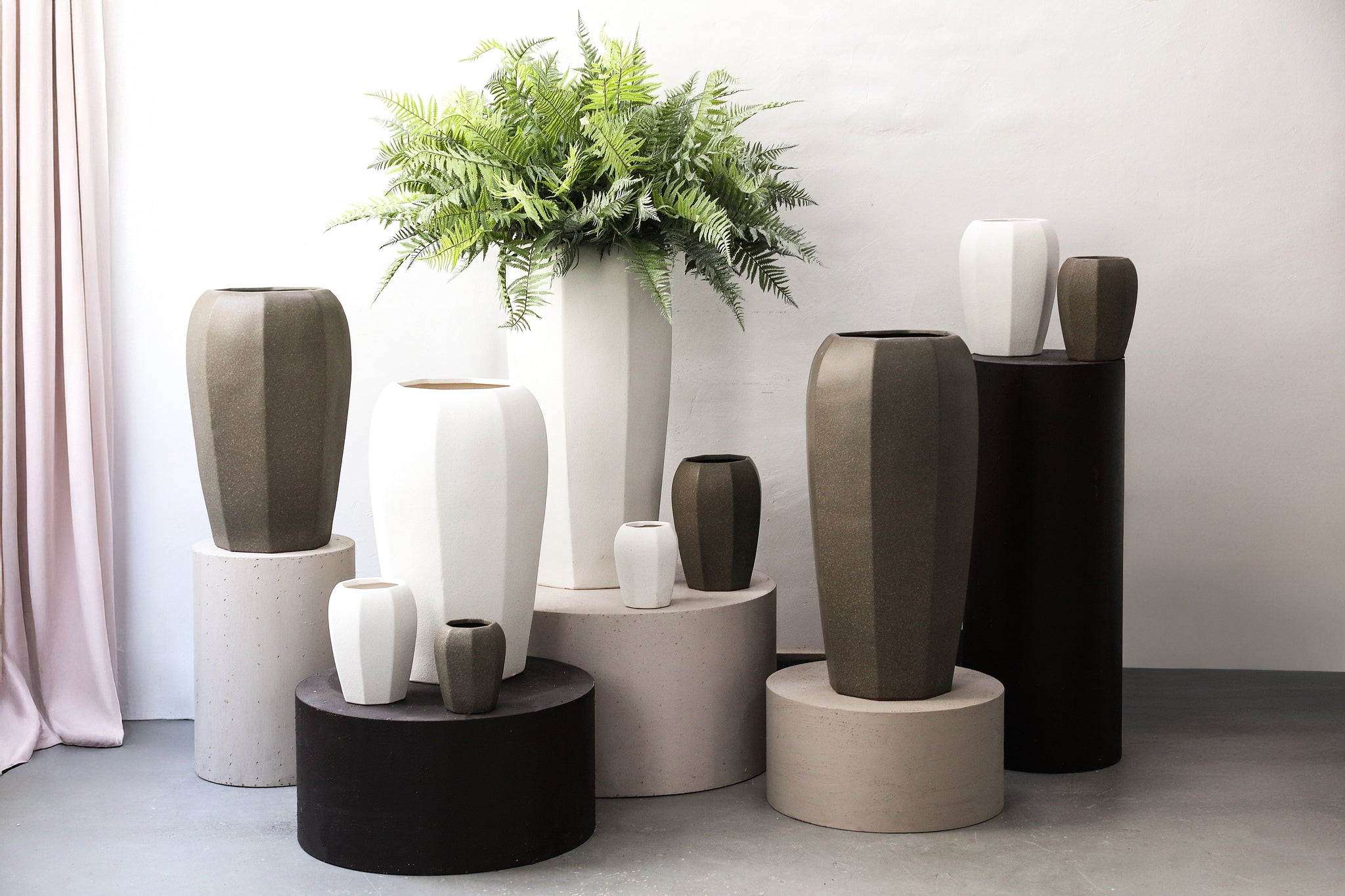 Myrick Dark Brown Ceramic Pot Octagon Shape L