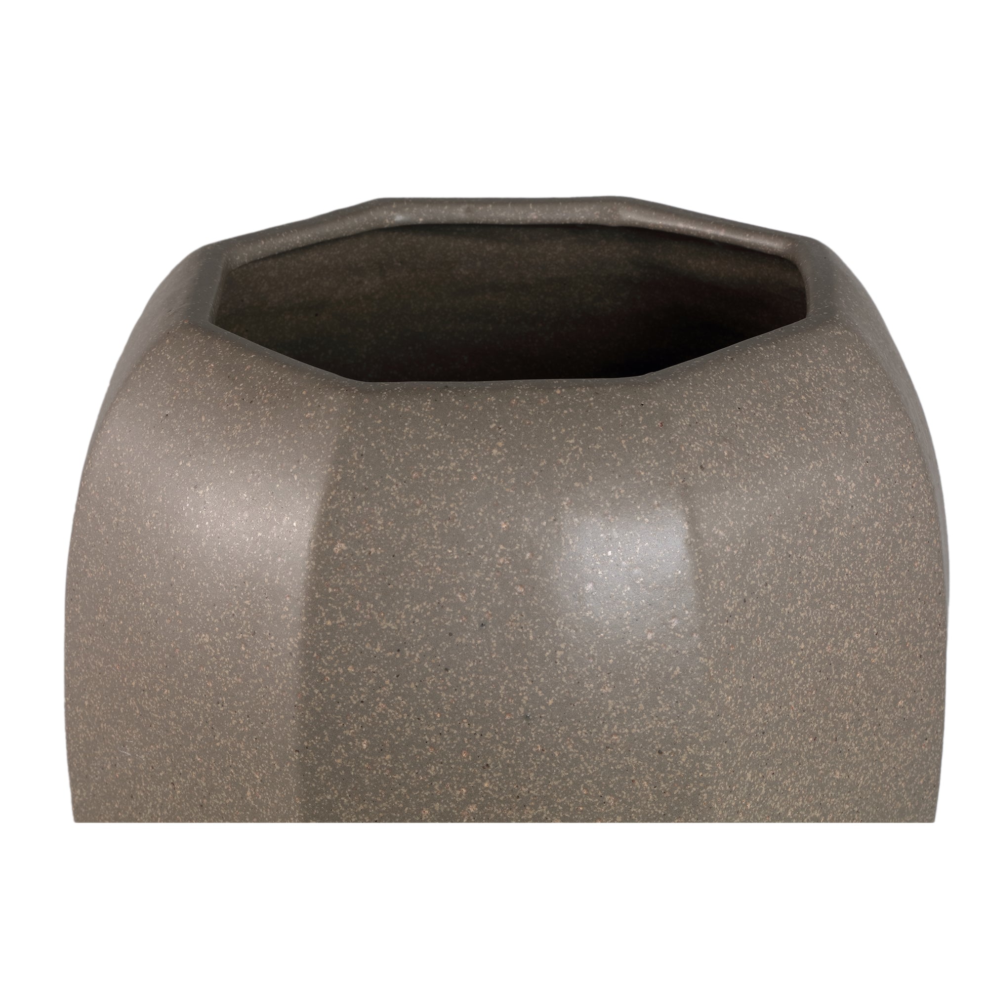 Myrick Dark Brown Ceramic Pot Octagon Shape L