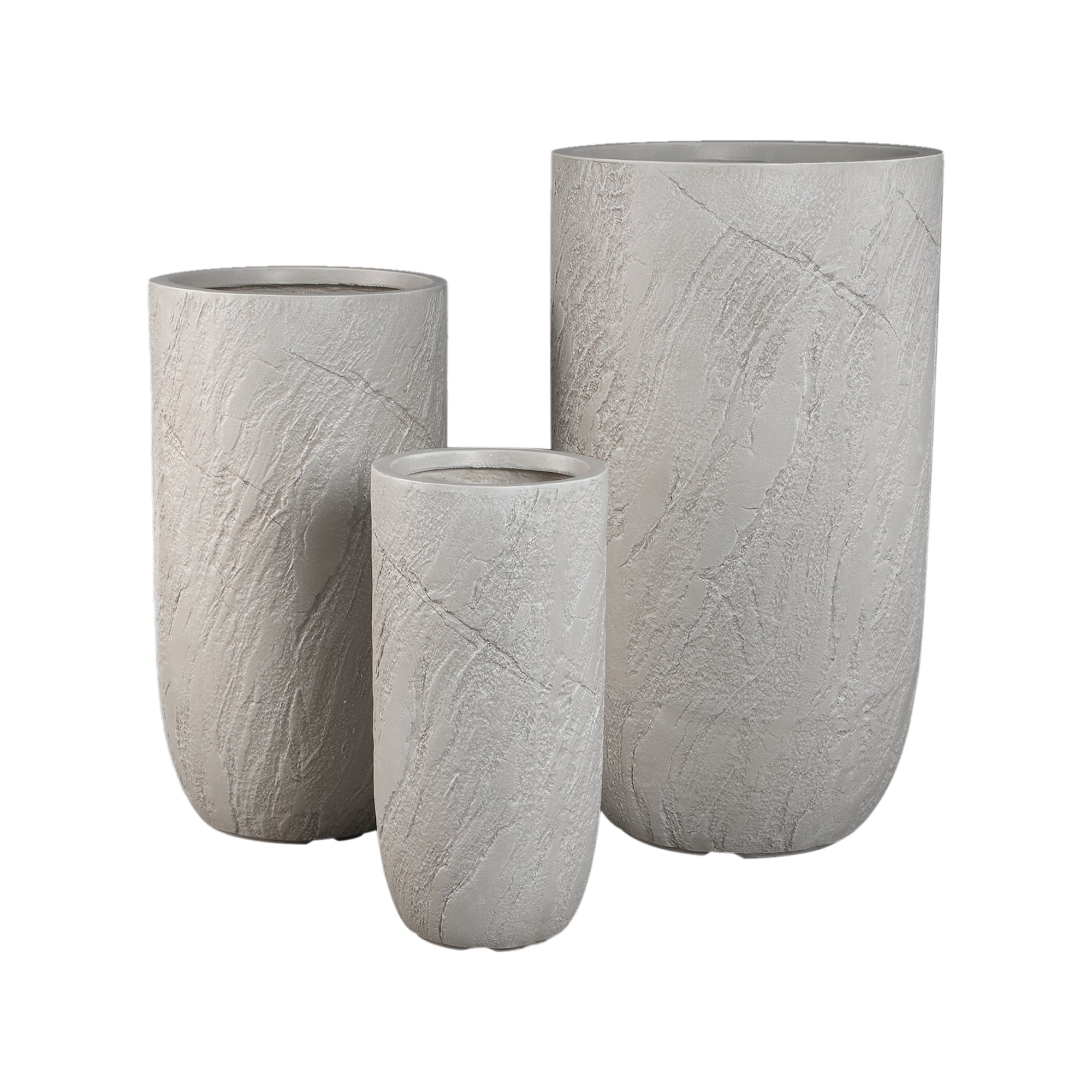 Berwin Beige Fiber Cement Rock Pot Set Of 3 High