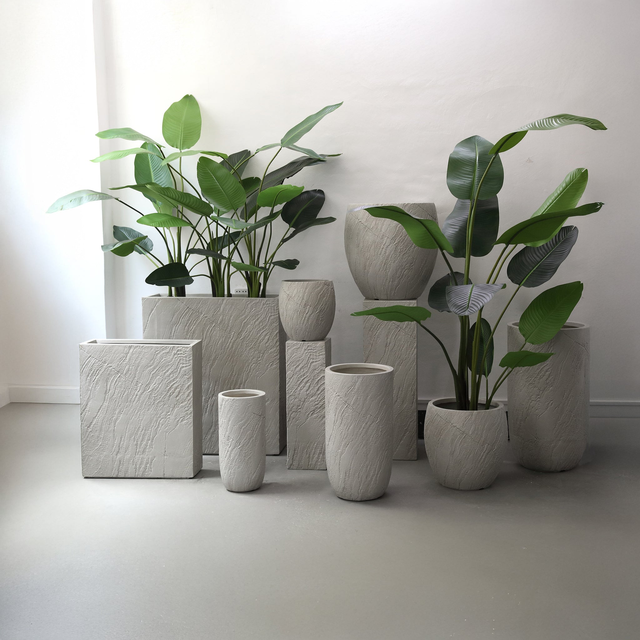 Berwin Beige Fiber Cement Rock Pot Set Of 3 High