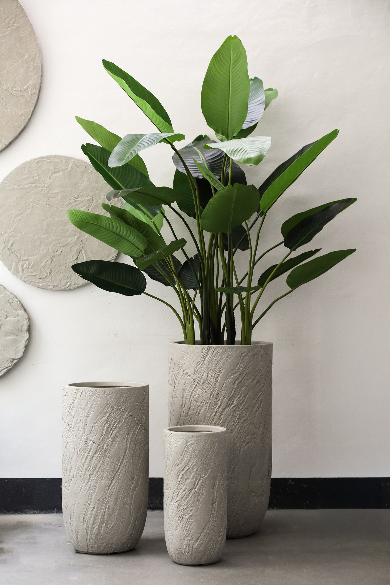 Berwin Beige Fiber Cement Rock Pot Set Of 3 High