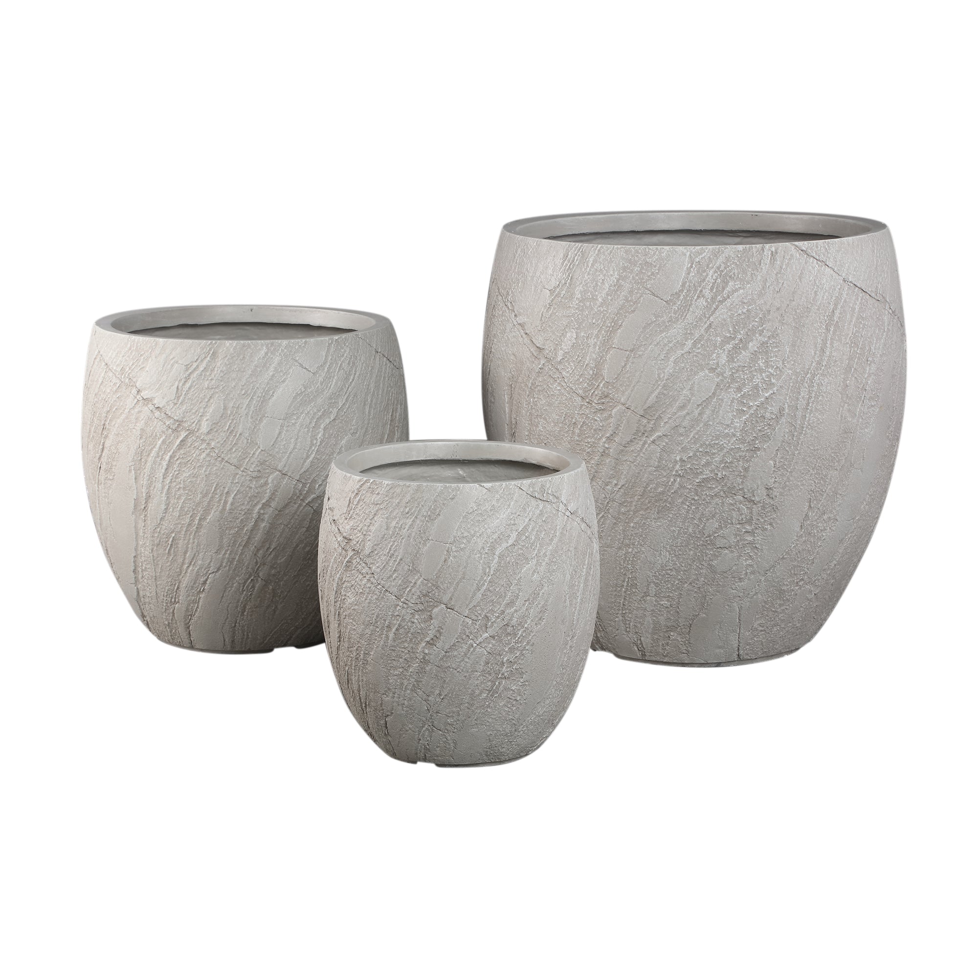 Berwin Beige Fiber Cement Rock Pot Set Of 3 Bombay
