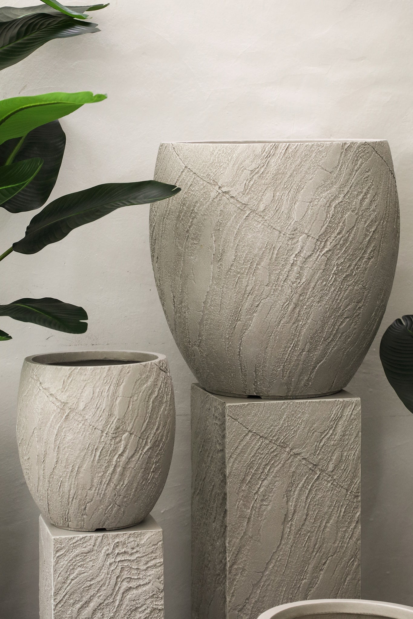 Berwin Beige Fiber Cement Rock Pot Set Of 3 Bombay
