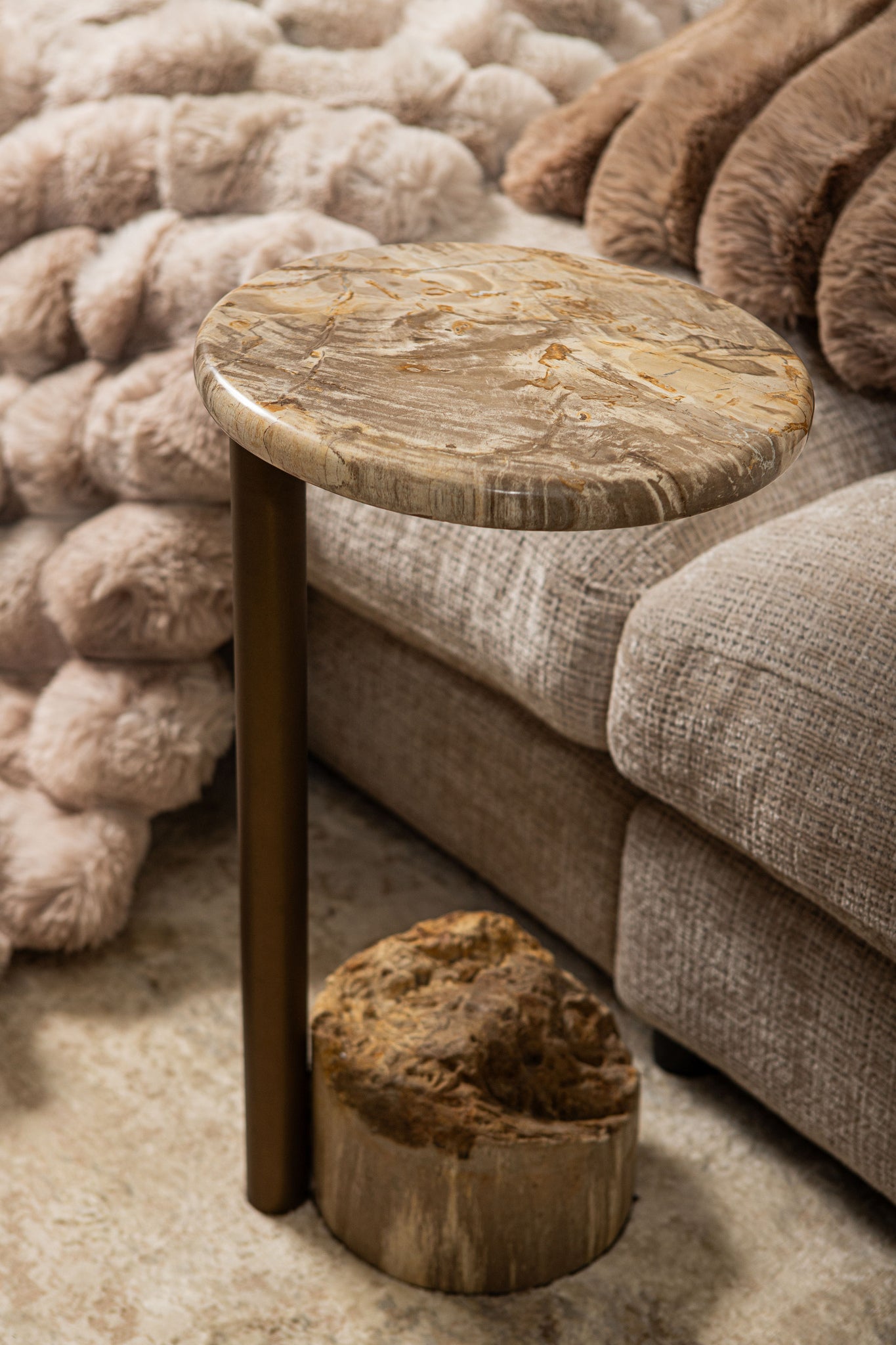 Ataja Natural Petrified Wood Sidetable Brass Leg
