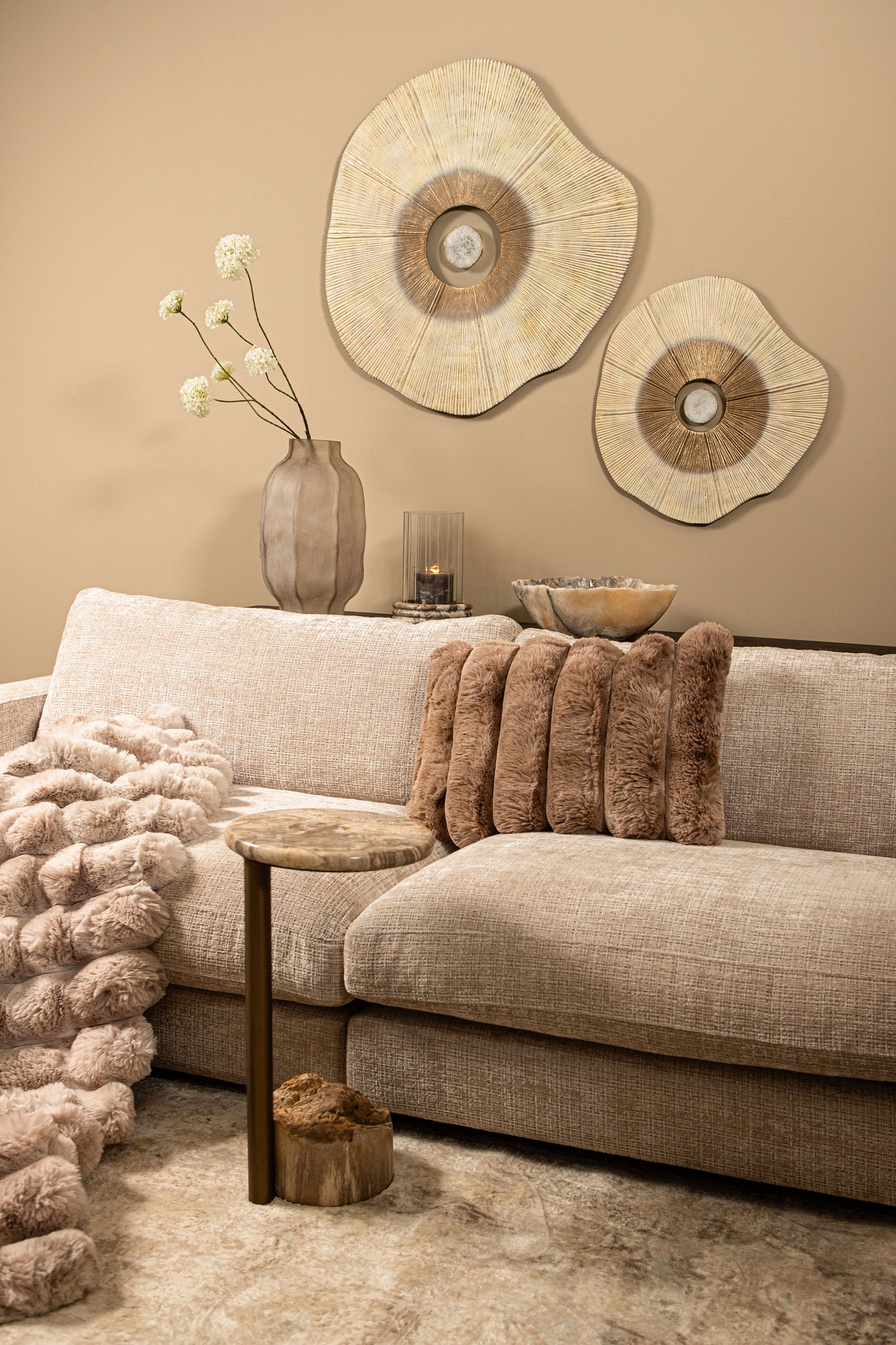 Ataja Natural Petrified Wood Sidetable Brass Leg