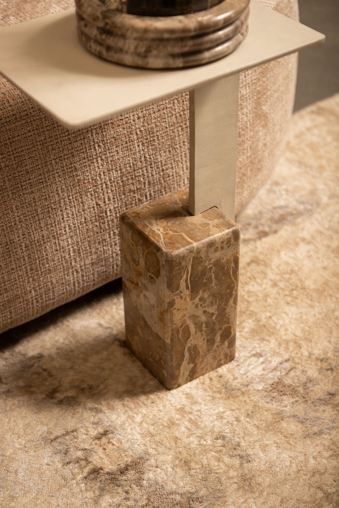 Ebe Beige Marble Sidetable With Rectangle Alu Top