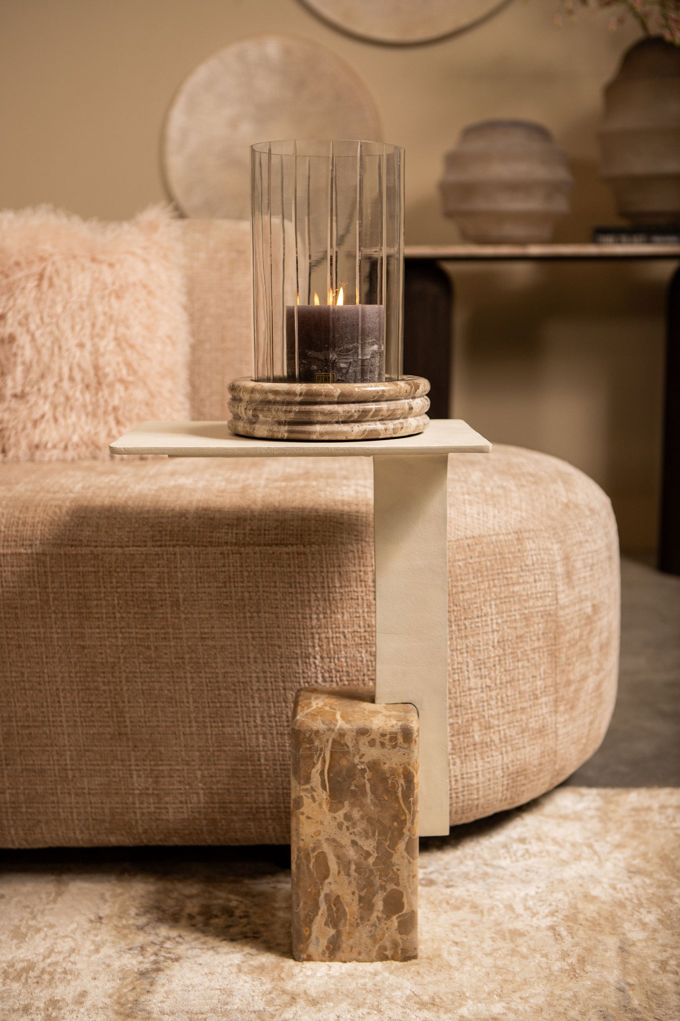 Ebe Beige Marble Sidetable With Rectangle Alu Top