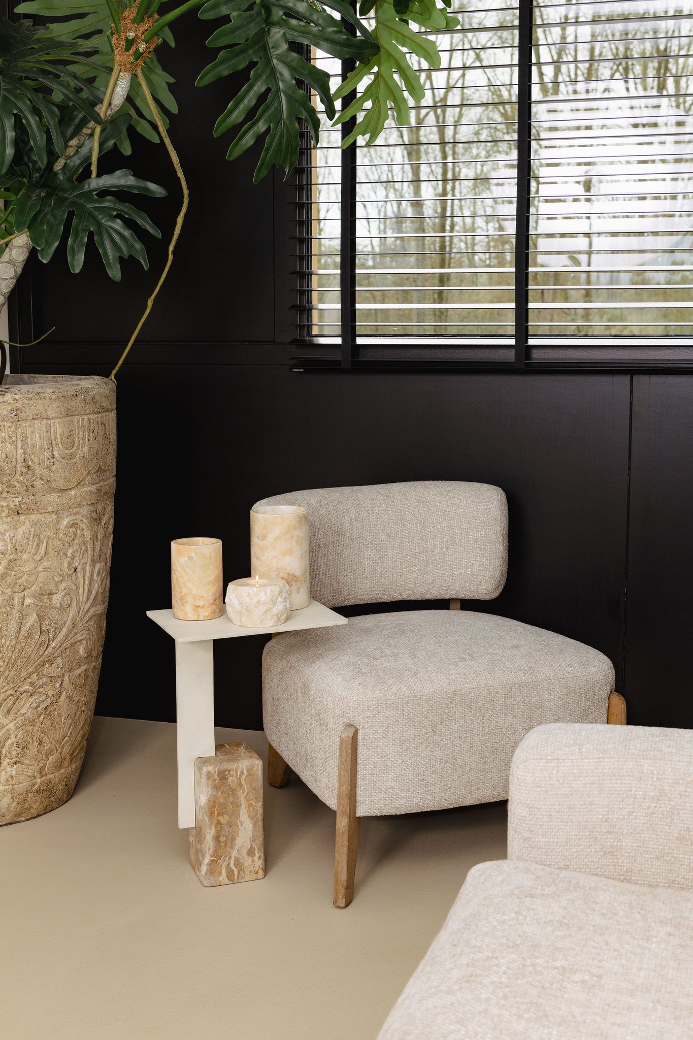Ebe Beige Marble Sidetable With Rectangle Alu Top