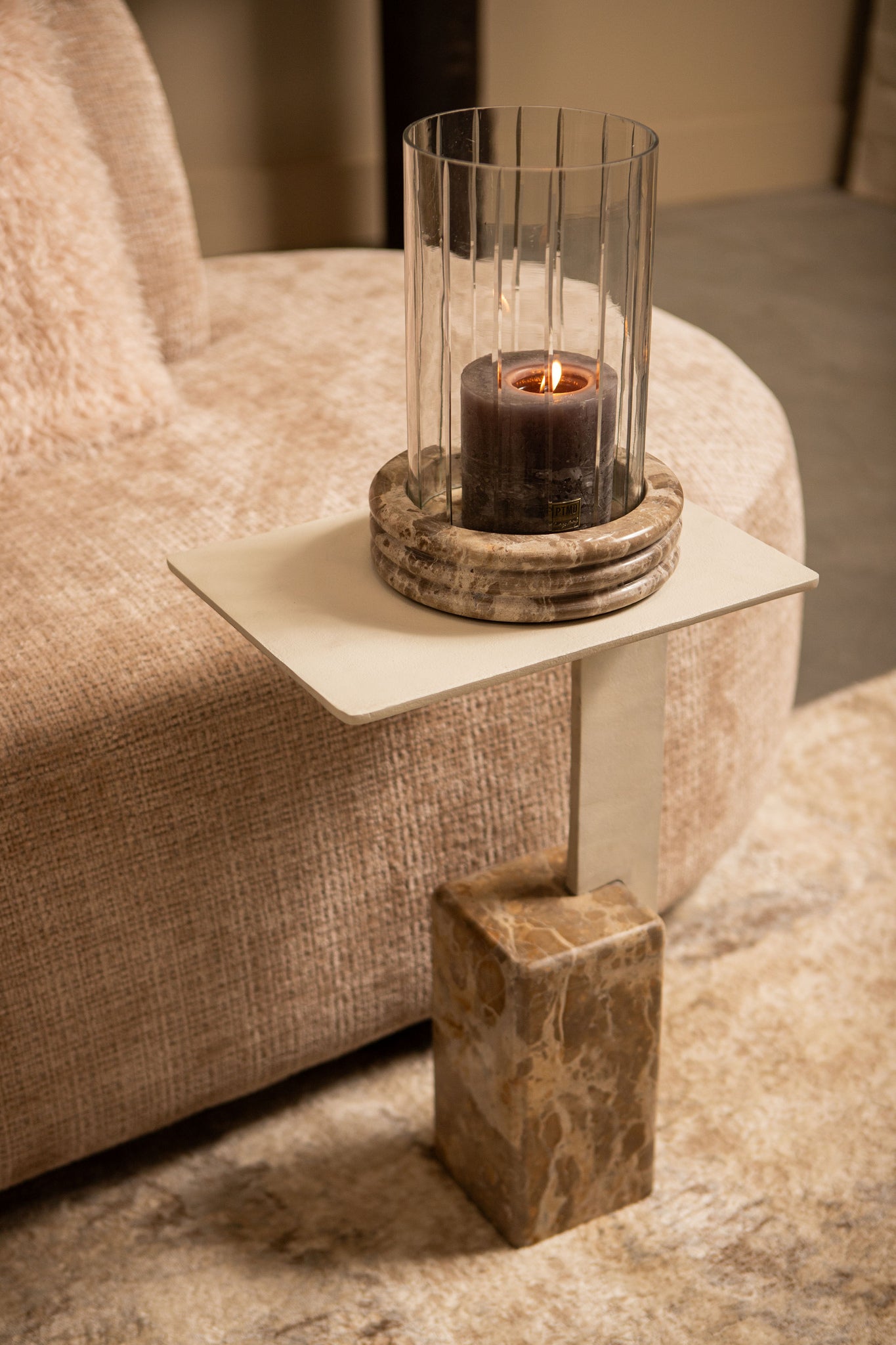 Ebe Beige Marble Sidetable With Rectangle Alu Top